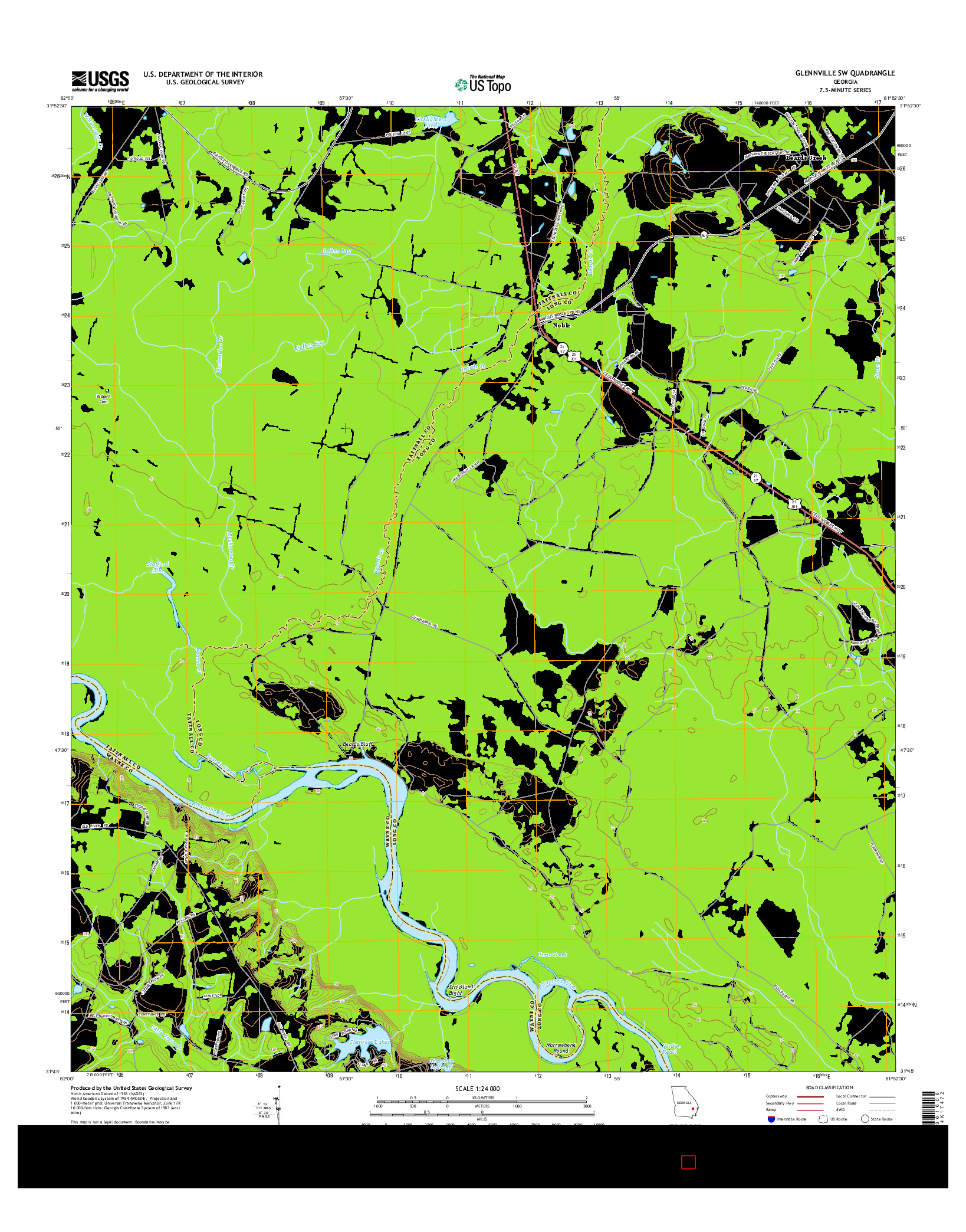 USGS US TOPO 7.5-MINUTE MAP FOR GLENNVILLE SW, GA 2014