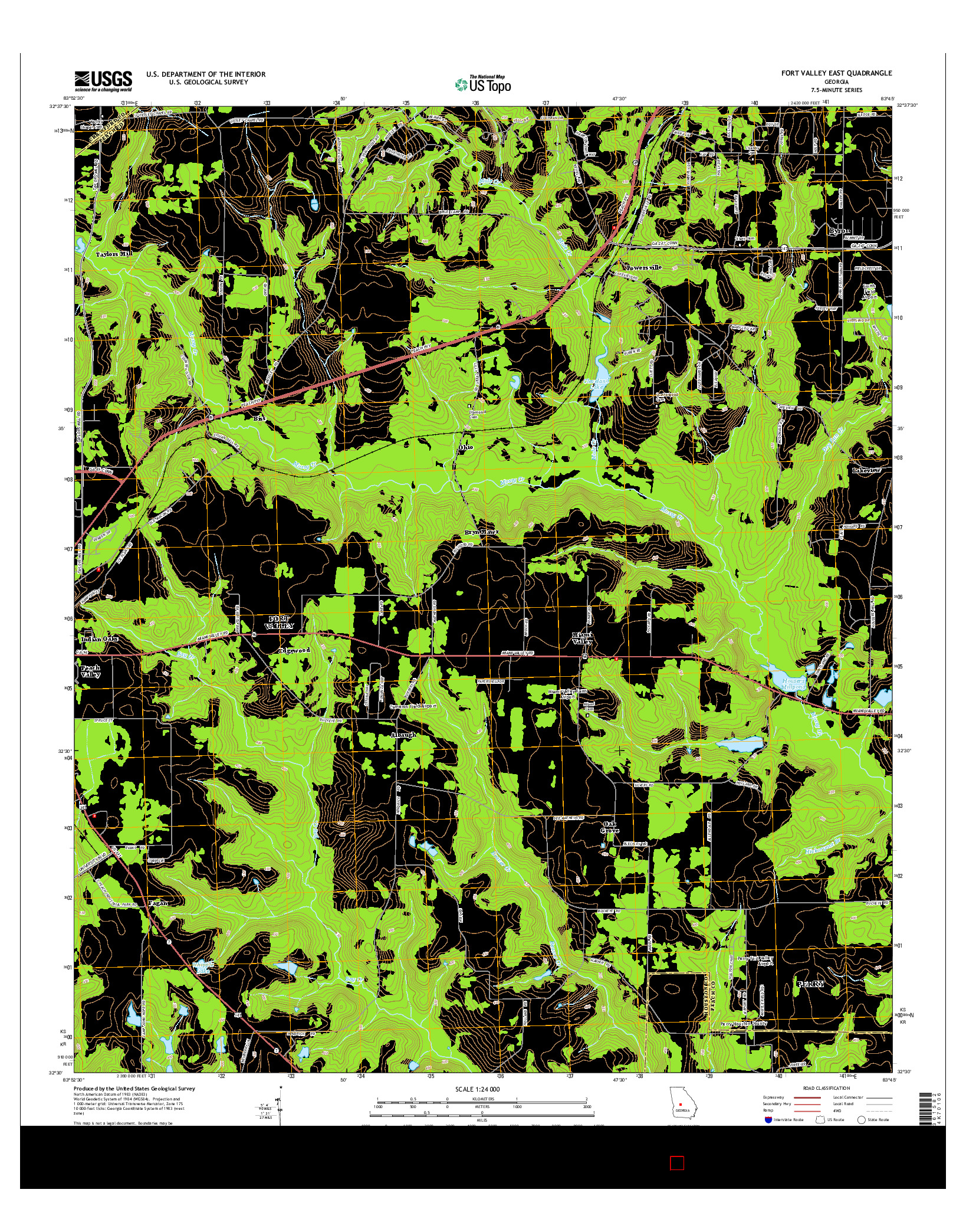 USGS US TOPO 7.5-MINUTE MAP FOR FORT VALLEY EAST, GA 2014