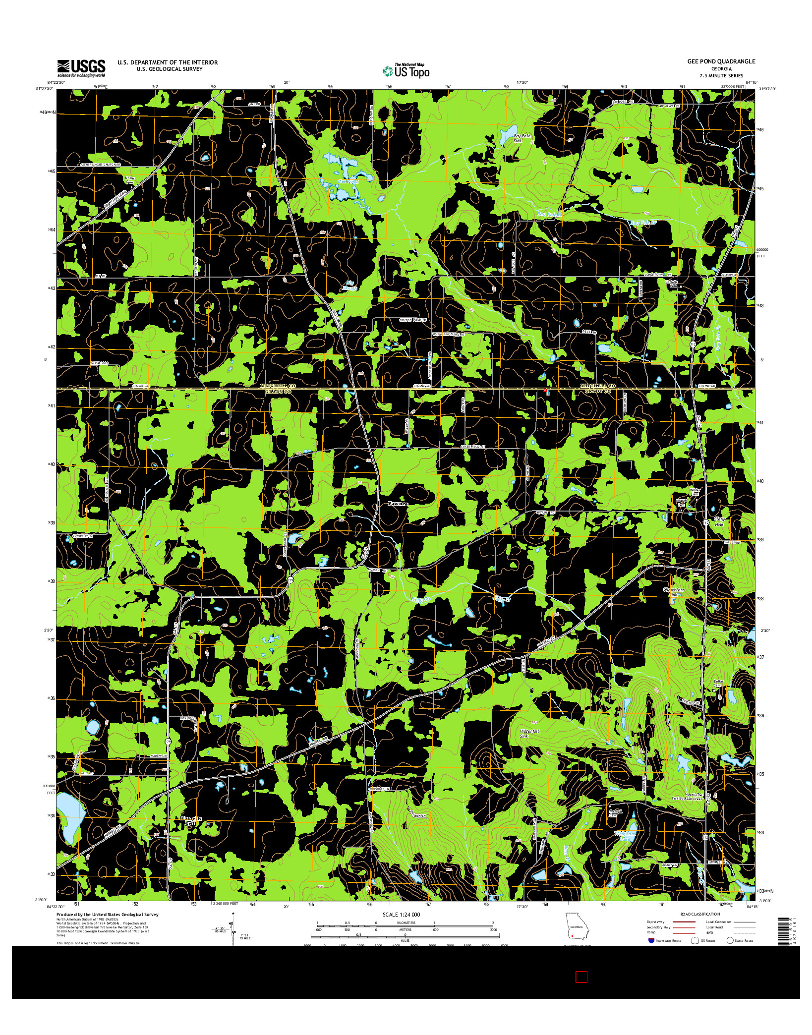 USGS US TOPO 7.5-MINUTE MAP FOR GEE POND, GA 2014