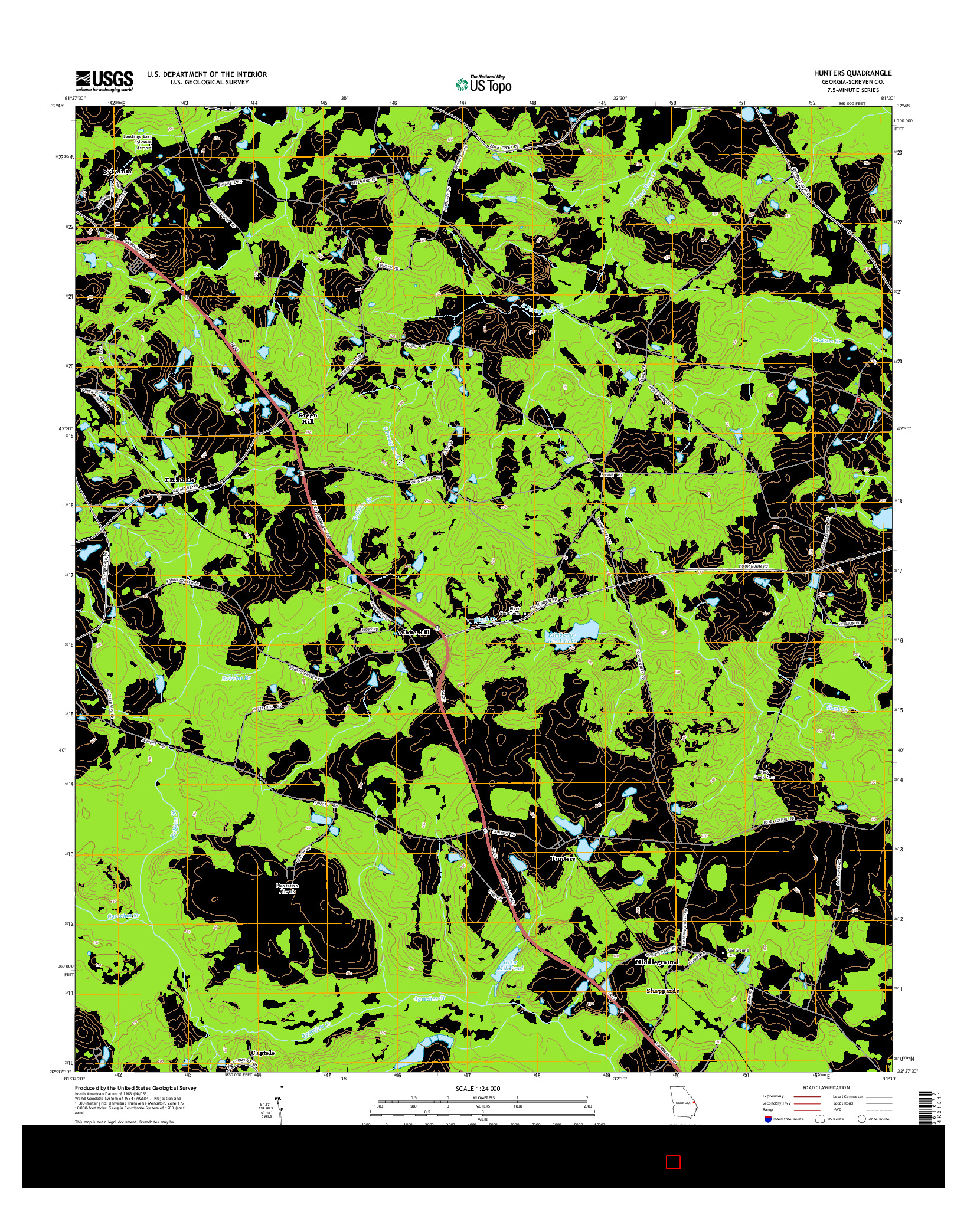 USGS US TOPO 7.5-MINUTE MAP FOR HUNTERS, GA 2014