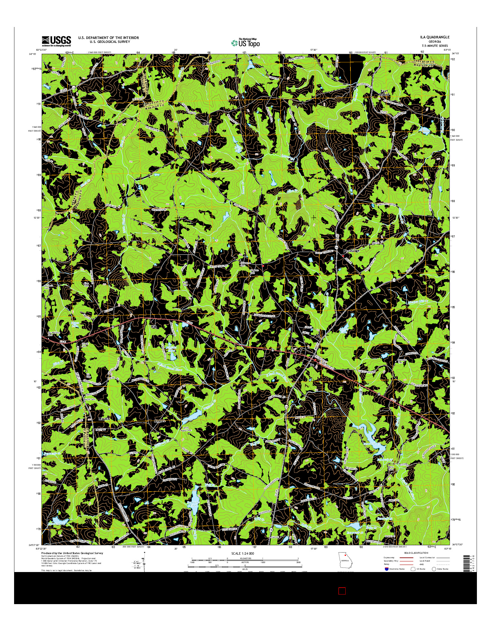 USGS US TOPO 7.5-MINUTE MAP FOR ILA, GA 2014