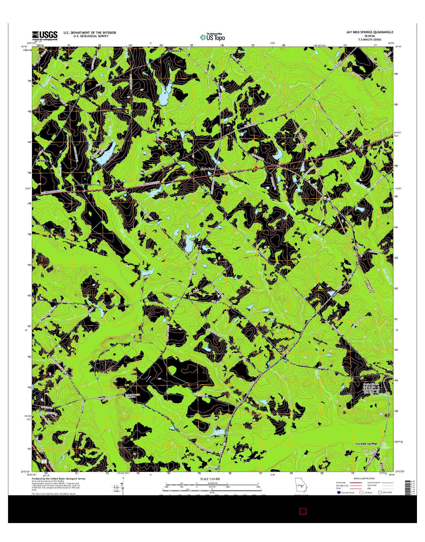 USGS US TOPO 7.5-MINUTE MAP FOR JAY BIRD SPRINGS, GA 2014