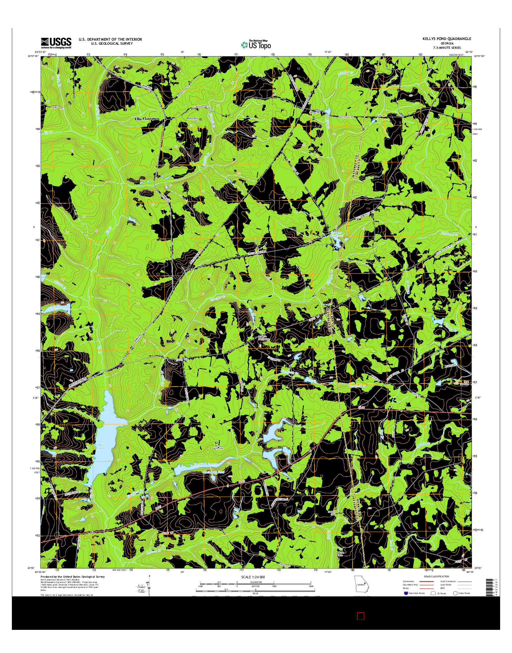 USGS US TOPO 7.5-MINUTE MAP FOR KELLYS POND, GA 2014