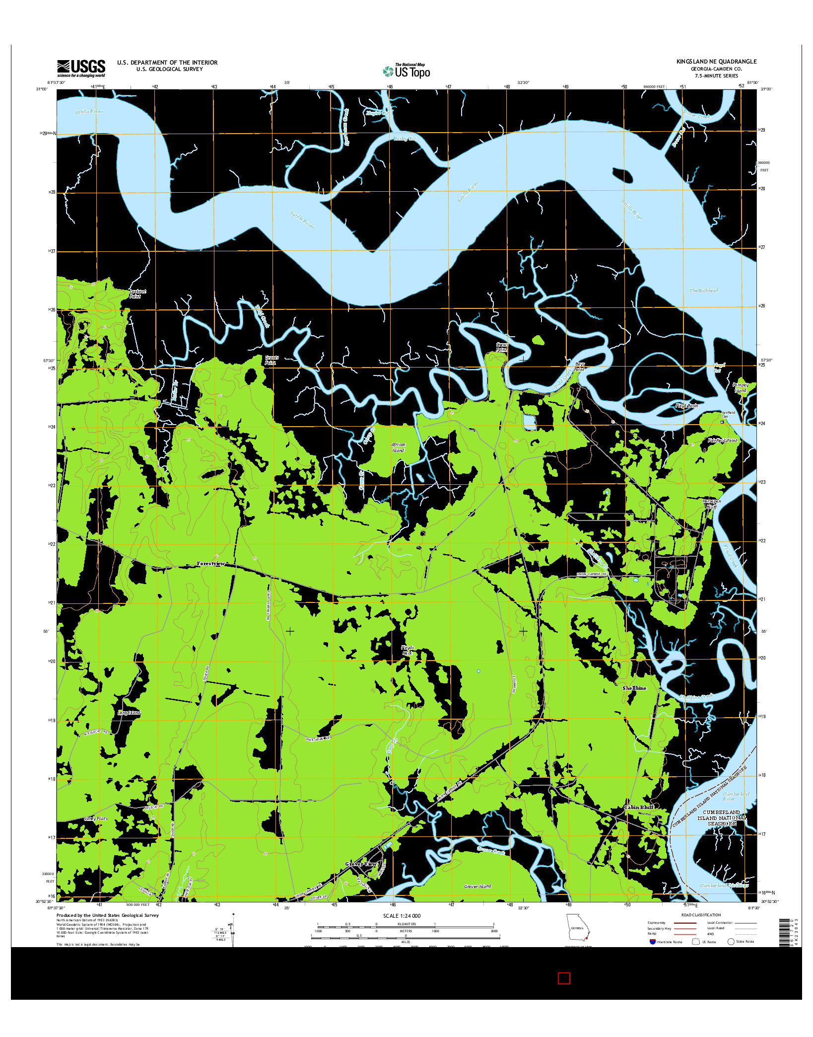 USGS US TOPO 7.5-MINUTE MAP FOR KINGSLAND NE, GA 2014