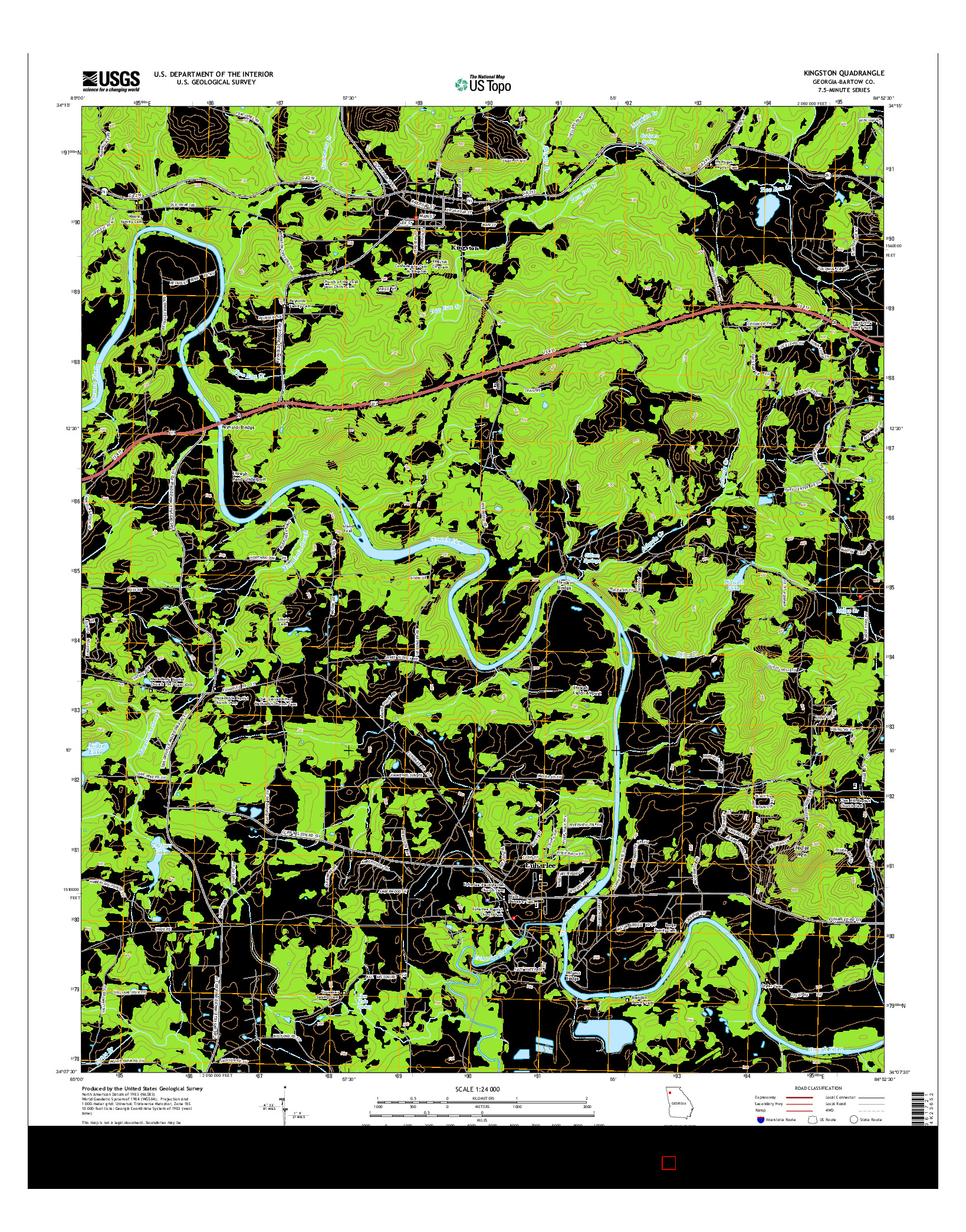 USGS US TOPO 7.5-MINUTE MAP FOR KINGSTON, GA 2014