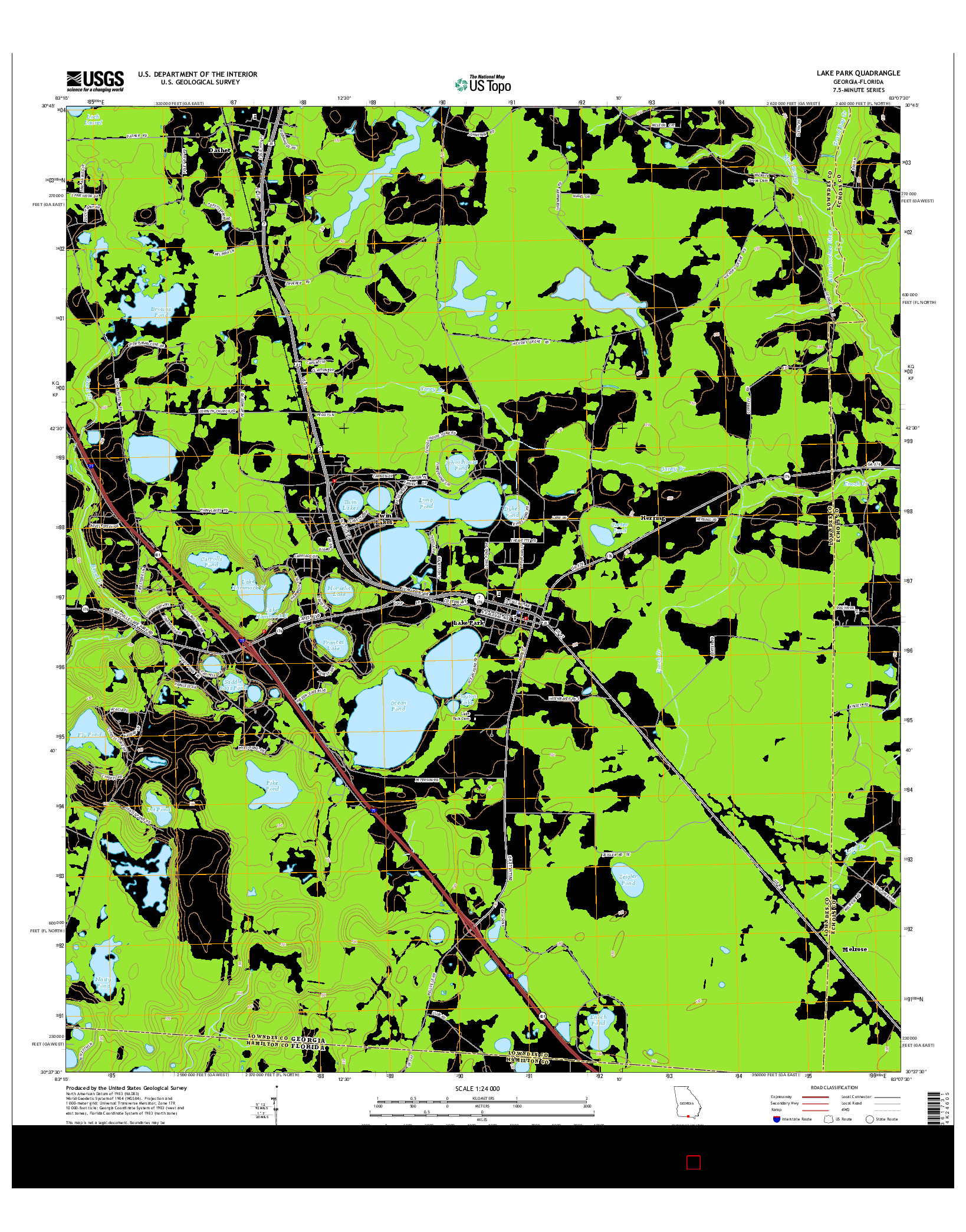 USGS US TOPO 7.5-MINUTE MAP FOR LAKE PARK, GA-FL 2014