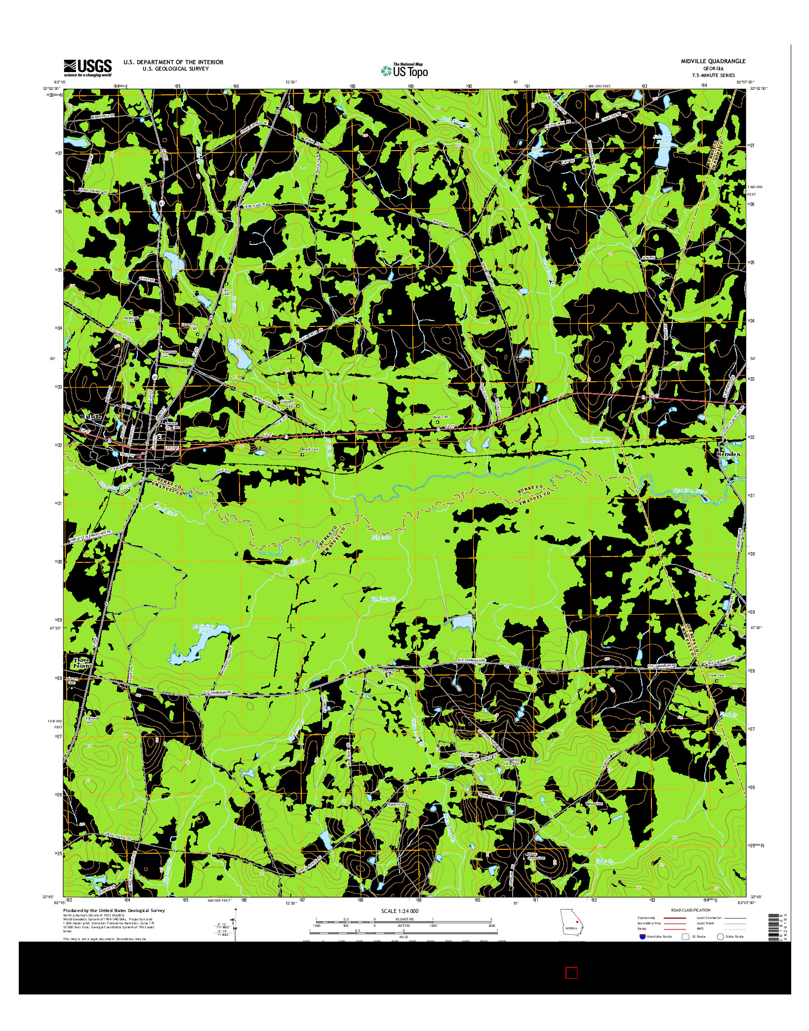 USGS US TOPO 7.5-MINUTE MAP FOR MIDVILLE, GA 2014