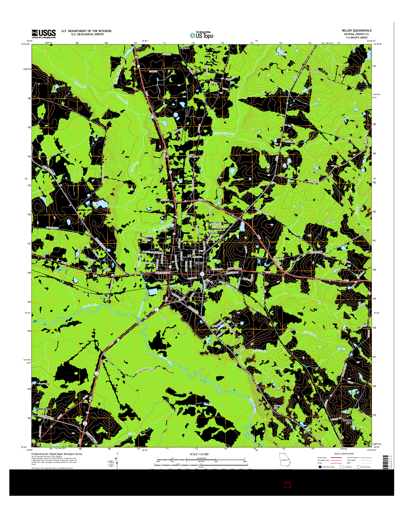 USGS US TOPO 7.5-MINUTE MAP FOR MILLEN, GA 2014