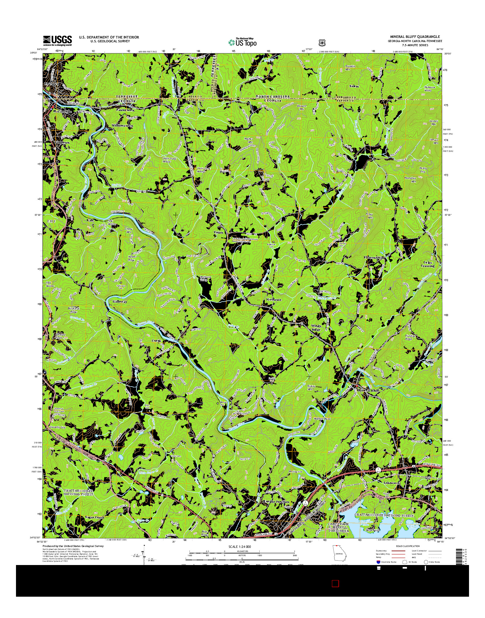 USGS US TOPO 7.5-MINUTE MAP FOR MINERAL BLUFF, GA-NC-TN 2014