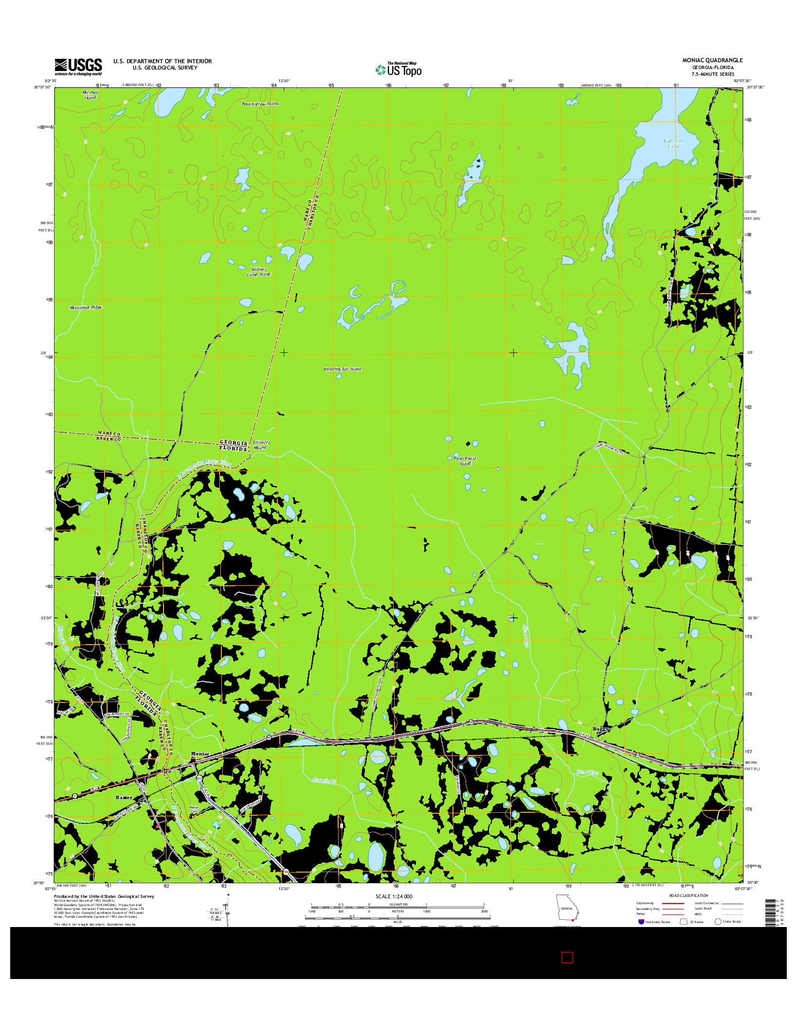 USGS US TOPO 7.5-MINUTE MAP FOR MONIAC, GA-FL 2014