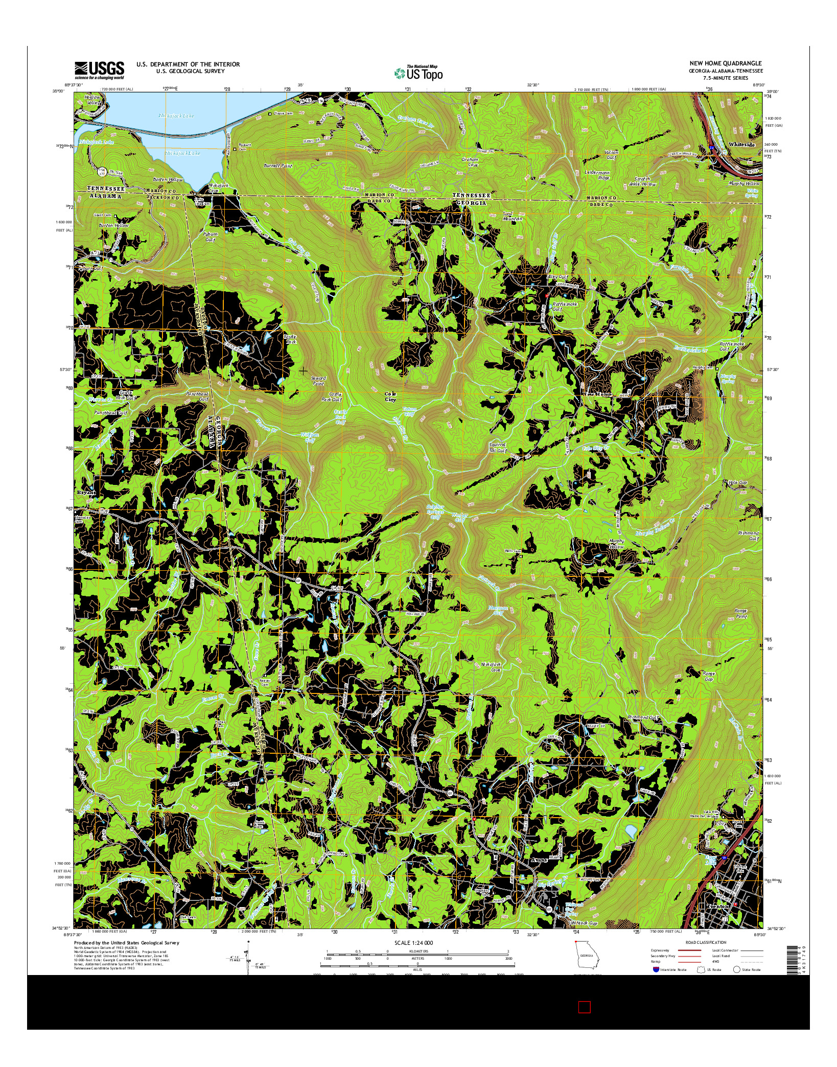 USGS US TOPO 7.5-MINUTE MAP FOR NEW HOME, GA-AL-TN 2014