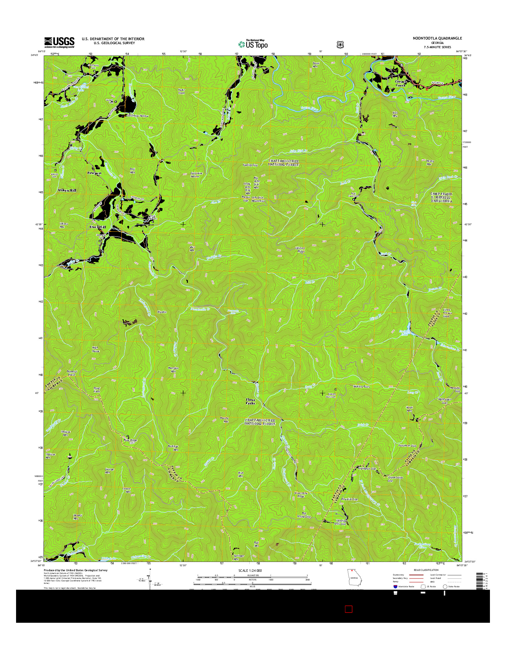 USGS US TOPO 7.5-MINUTE MAP FOR NOONTOOTLA, GA 2014