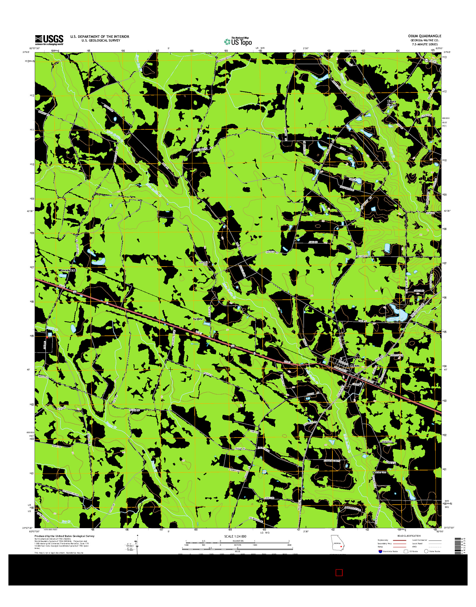 USGS US TOPO 7.5-MINUTE MAP FOR ODUM, GA 2014