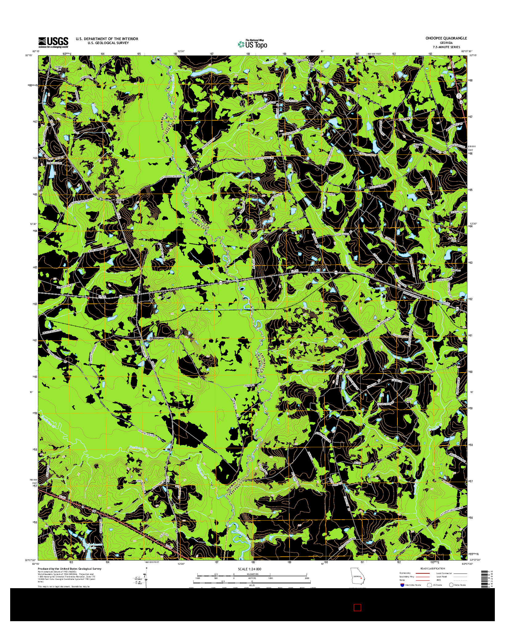 USGS US TOPO 7.5-MINUTE MAP FOR OHOOPEE, GA 2014