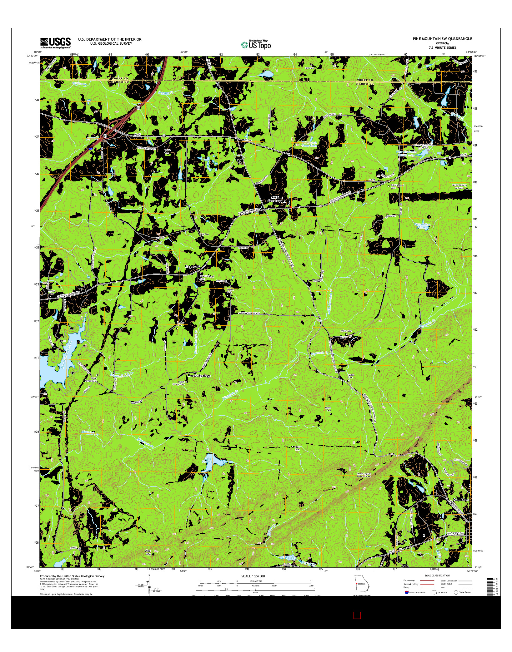 USGS US TOPO 7.5-MINUTE MAP FOR PINE MOUNTAIN SW, GA 2014