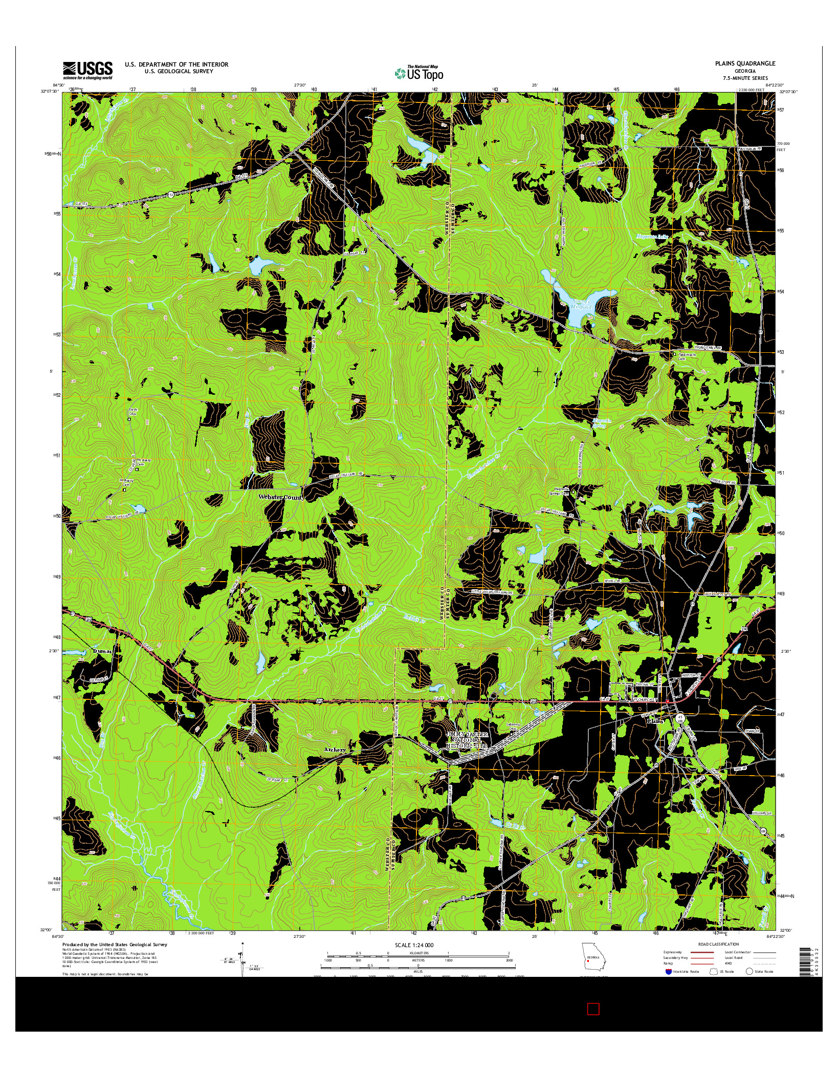 USGS US TOPO 7.5-MINUTE MAP FOR PLAINS, GA 2014