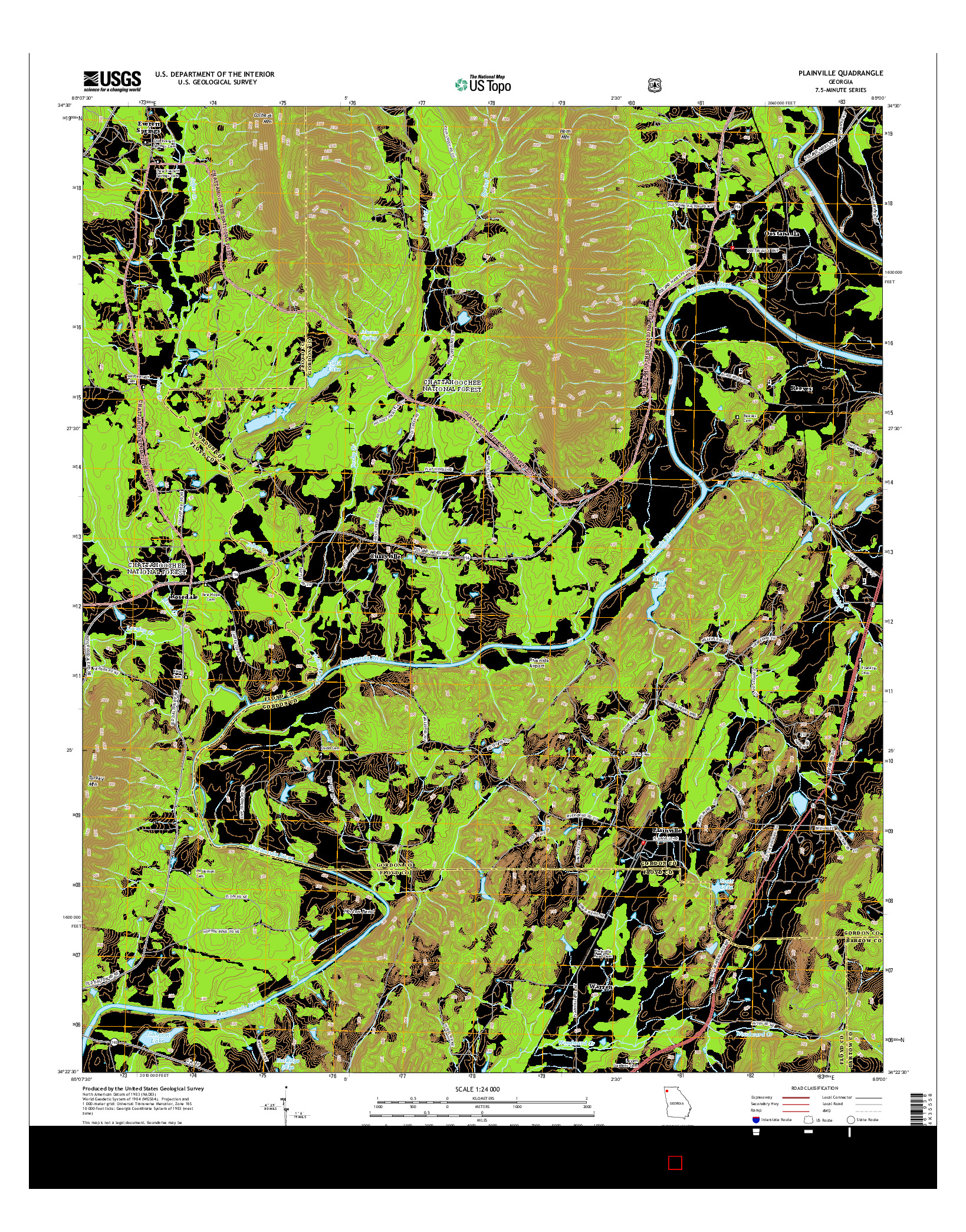 USGS US TOPO 7.5-MINUTE MAP FOR PLAINVILLE, GA 2014