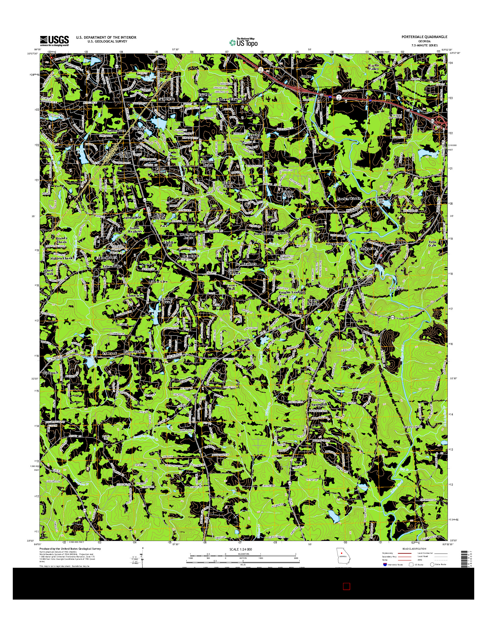 USGS US TOPO 7.5-MINUTE MAP FOR PORTERDALE, GA 2014