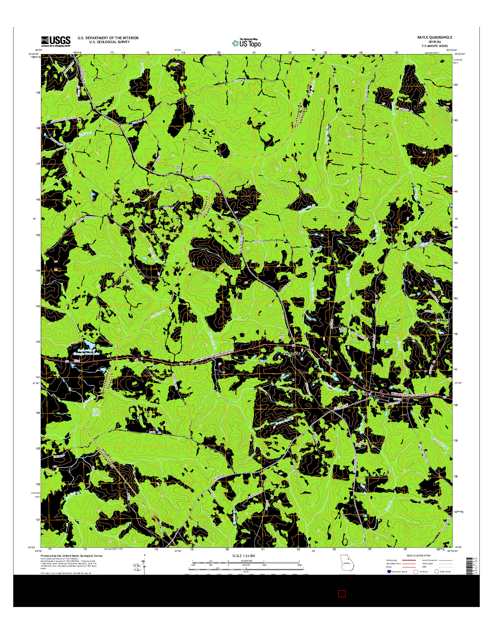 USGS US TOPO 7.5-MINUTE MAP FOR RAYLE, GA 2014