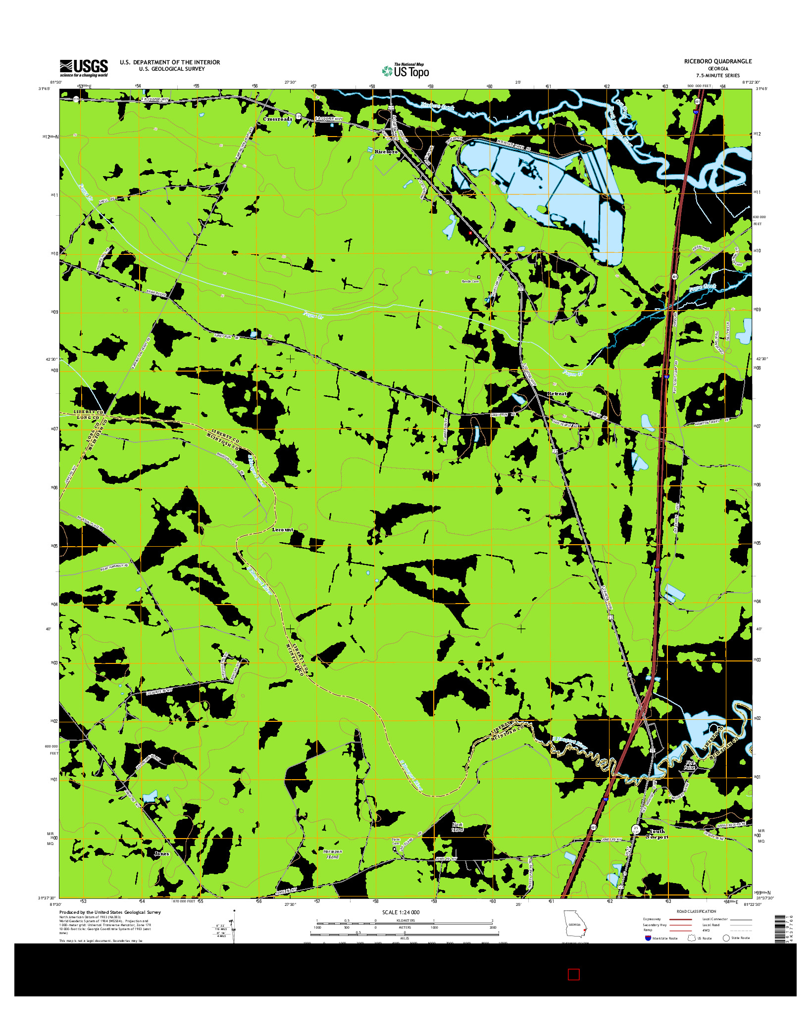 USGS US TOPO 7.5-MINUTE MAP FOR RICEBORO, GA 2014