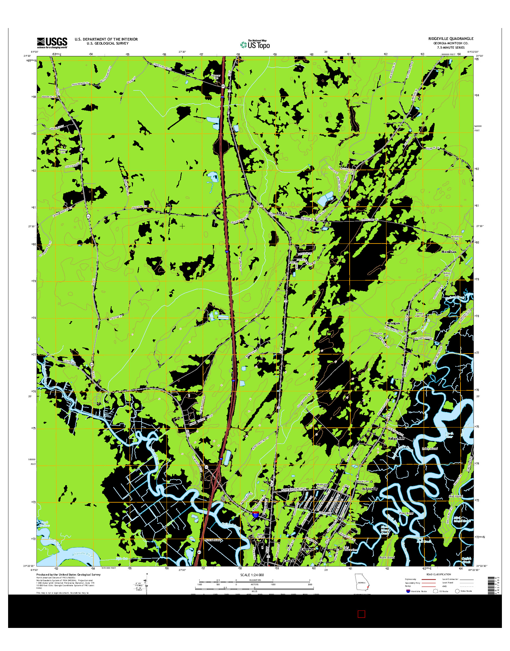 USGS US TOPO 7.5-MINUTE MAP FOR RIDGEVILLE, GA 2014
