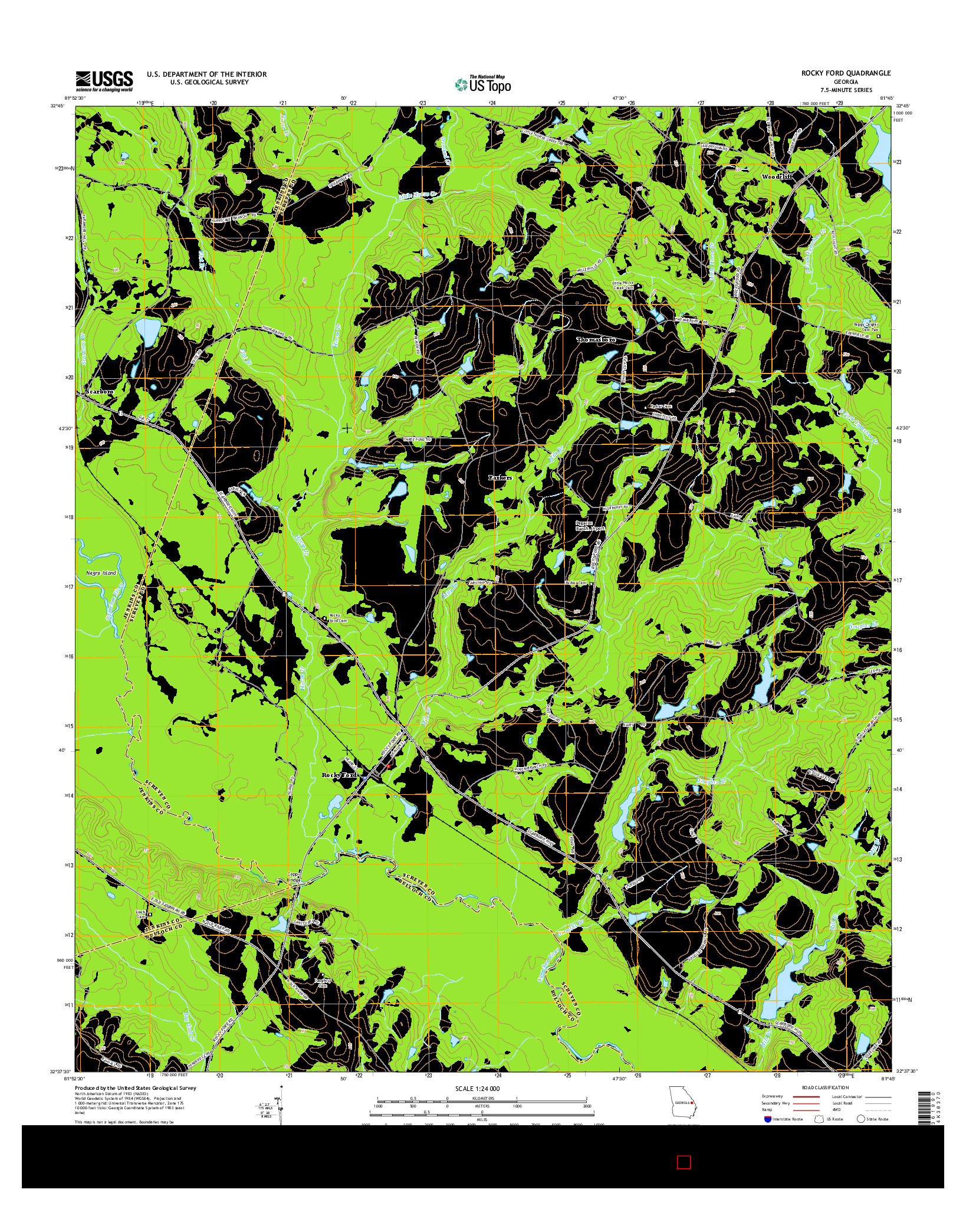 USGS US TOPO 7.5-MINUTE MAP FOR ROCKY FORD, GA 2014