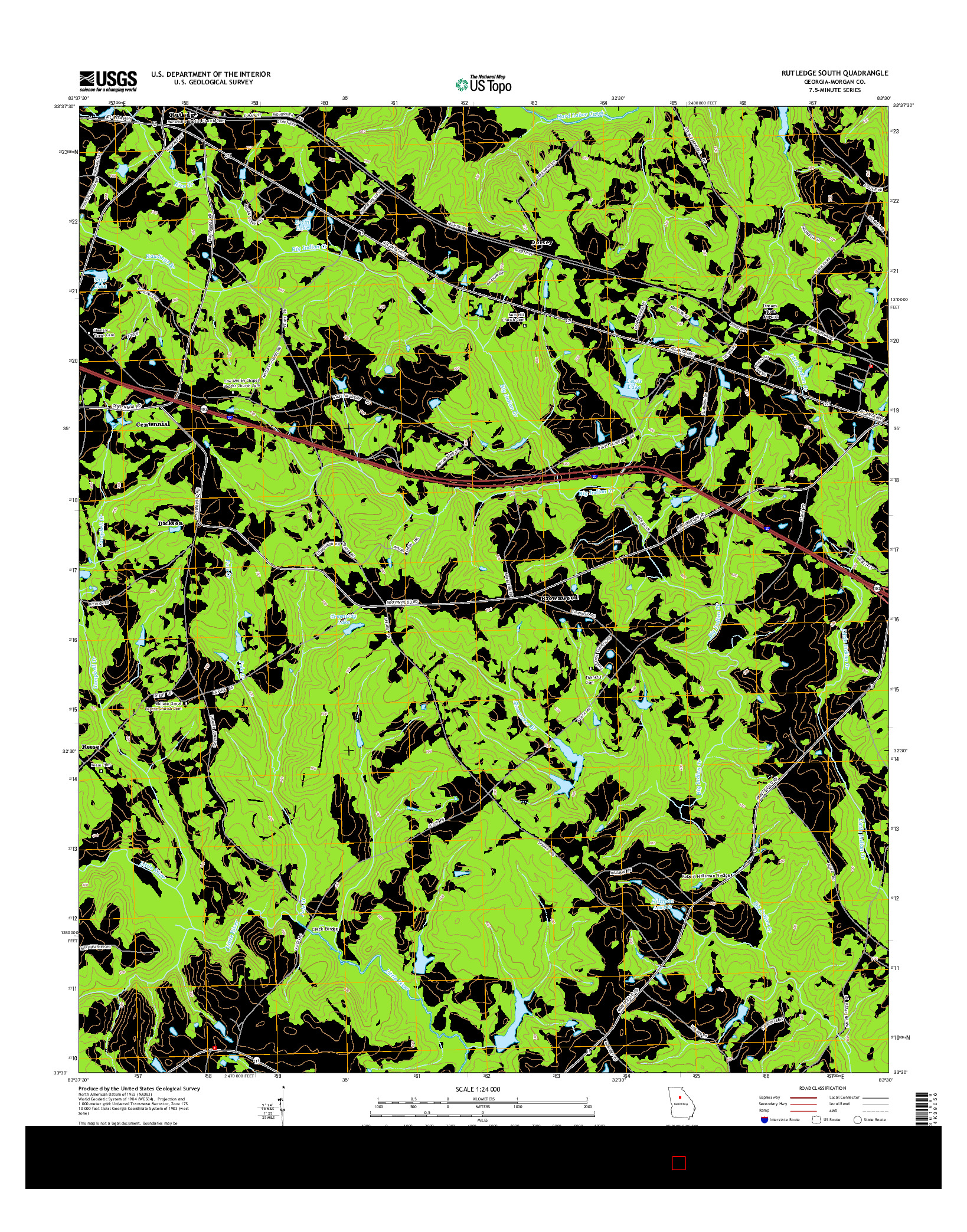 USGS US TOPO 7.5-MINUTE MAP FOR RUTLEDGE SOUTH, GA 2014