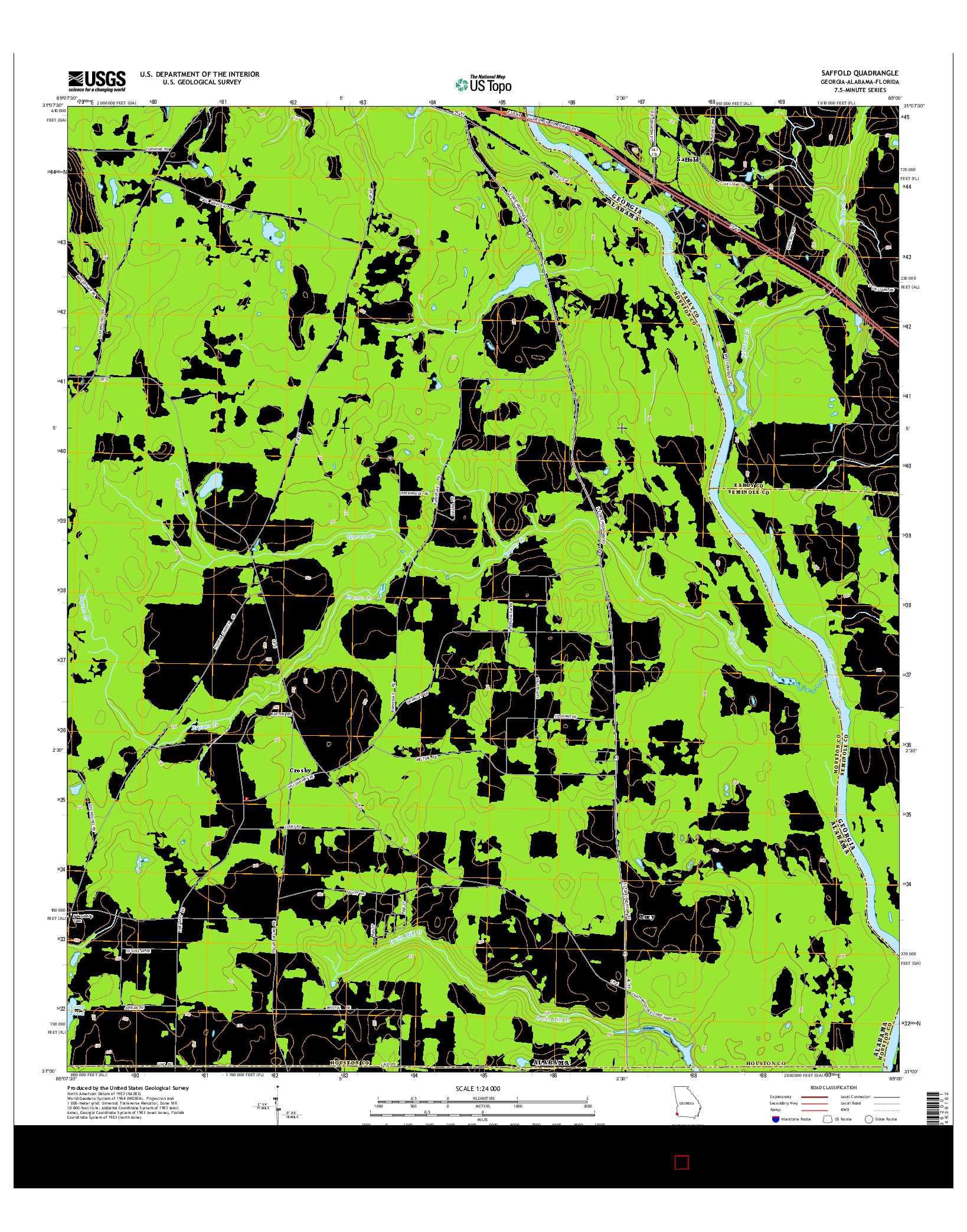 USGS US TOPO 7.5-MINUTE MAP FOR SAFFOLD, GA-AL-FL 2014