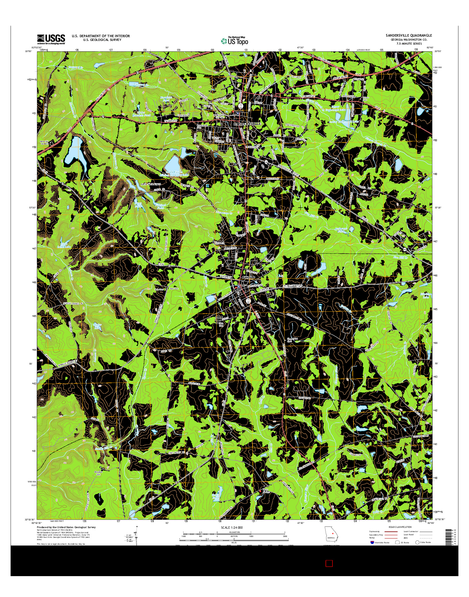 USGS US TOPO 7.5-MINUTE MAP FOR SANDERSVILLE, GA 2014