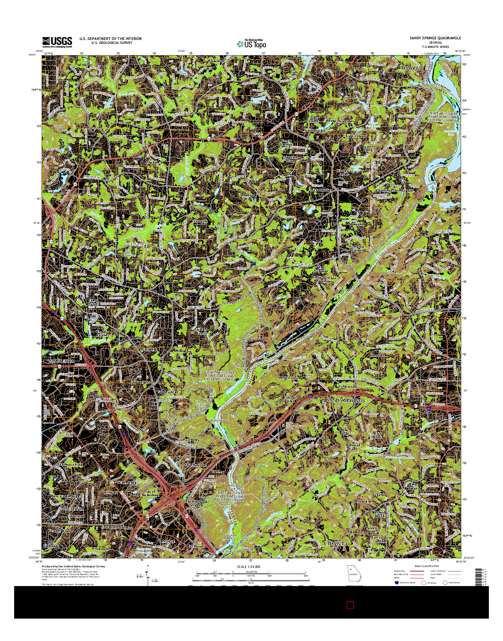 USGS US TOPO 7.5-MINUTE MAP FOR SANDY SPRINGS, GA 2014