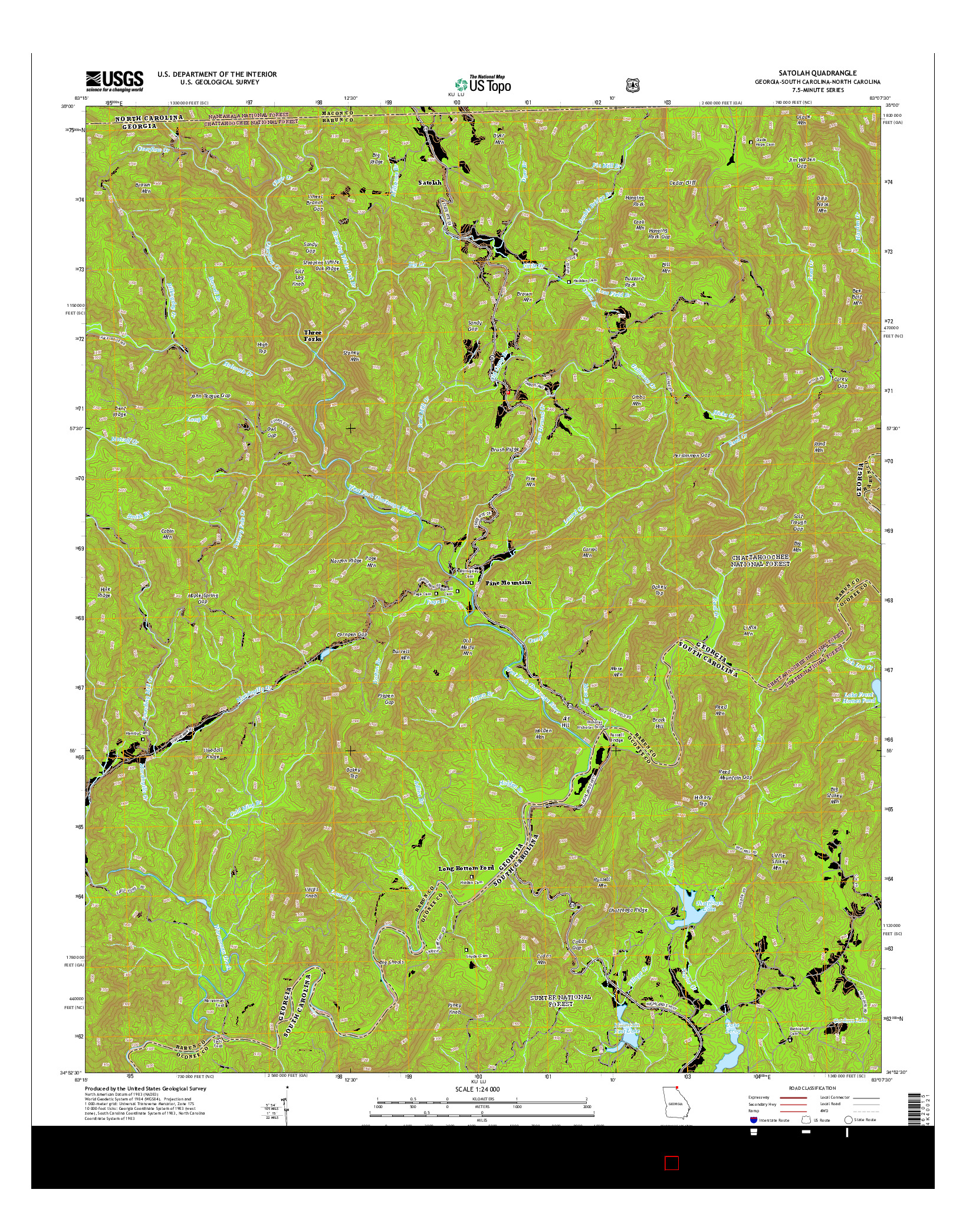 USGS US TOPO 7.5-MINUTE MAP FOR SATOLAH, GA-SC-NC 2014