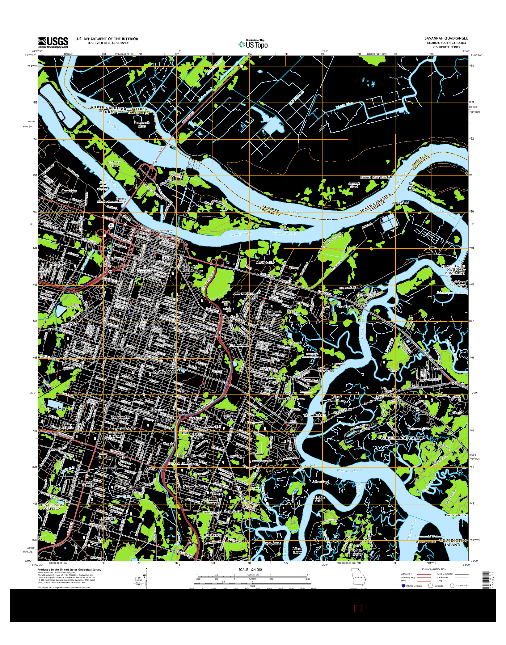 USGS US TOPO 7.5-MINUTE MAP FOR SAVANNAH, GA-SC 2014