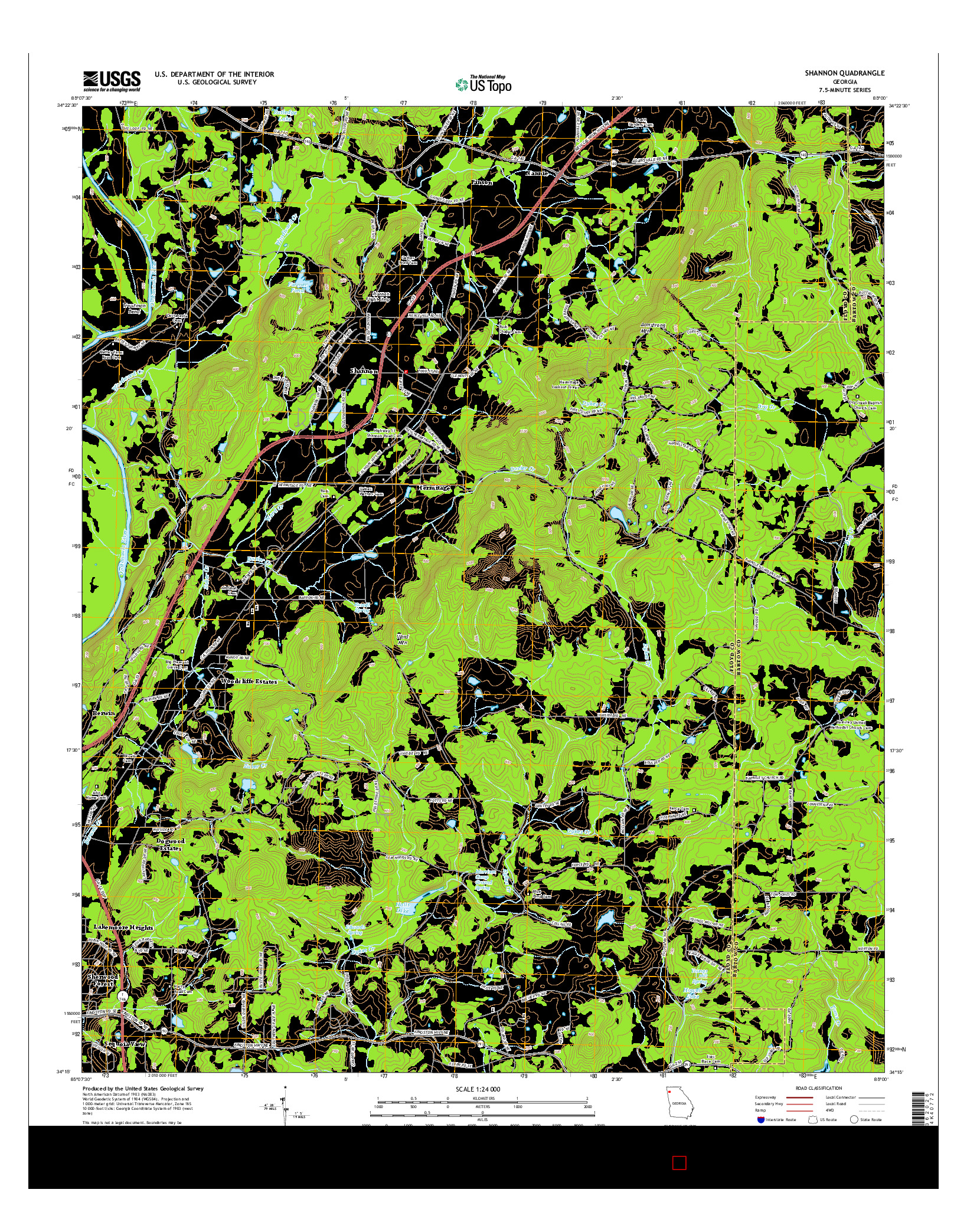 USGS US TOPO 7.5-MINUTE MAP FOR SHANNON, GA 2014