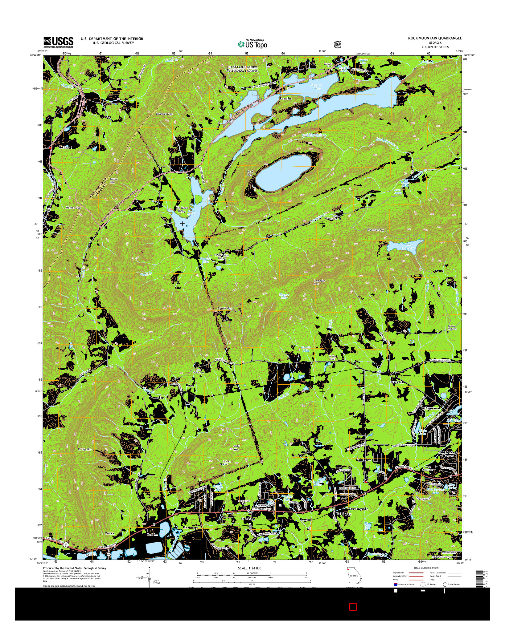 USGS US TOPO 7.5-MINUTE MAP FOR ROCK MOUNTAIN, GA 2014