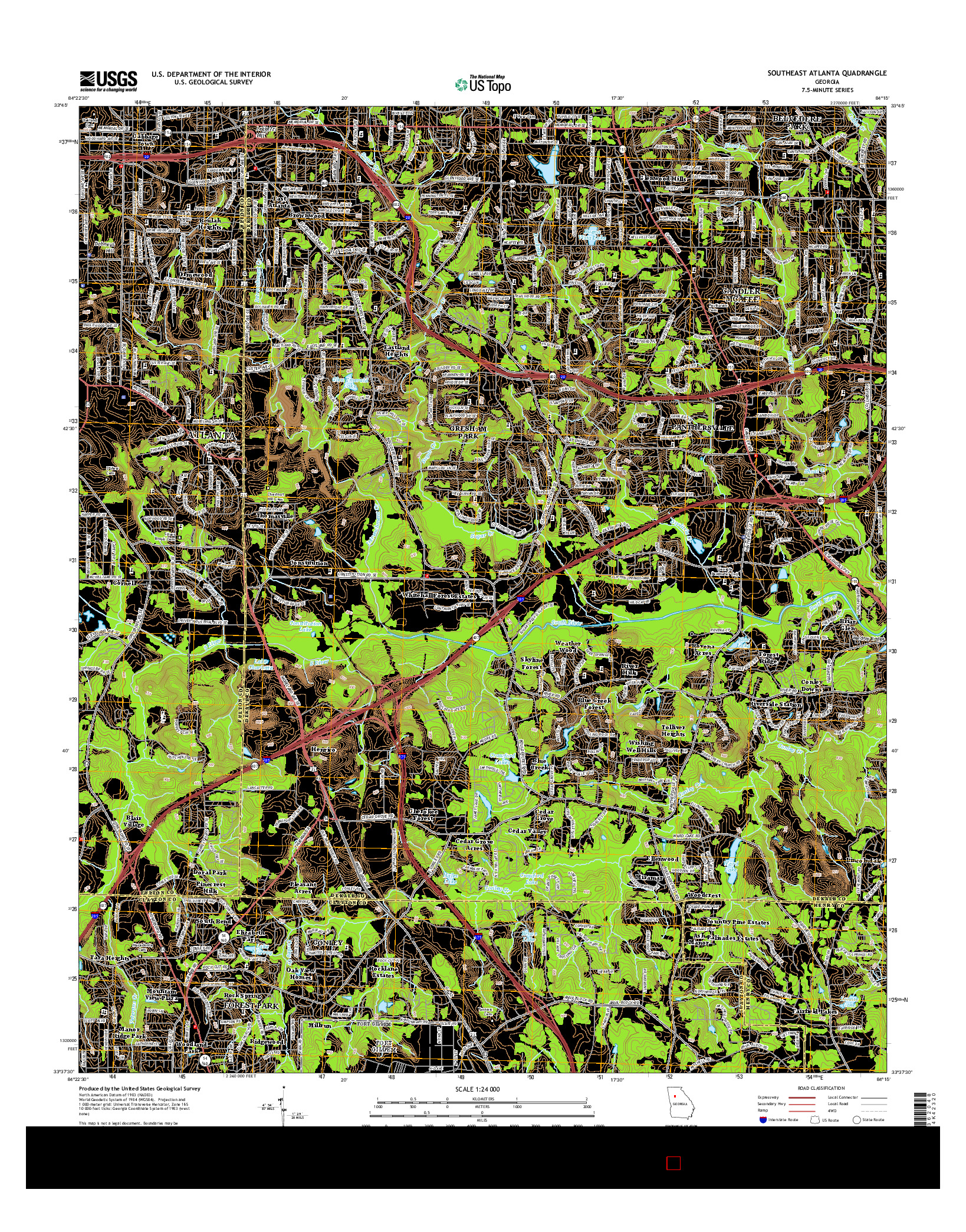 USGS US TOPO 7.5-MINUTE MAP FOR SOUTHEAST ATLANTA, GA 2014