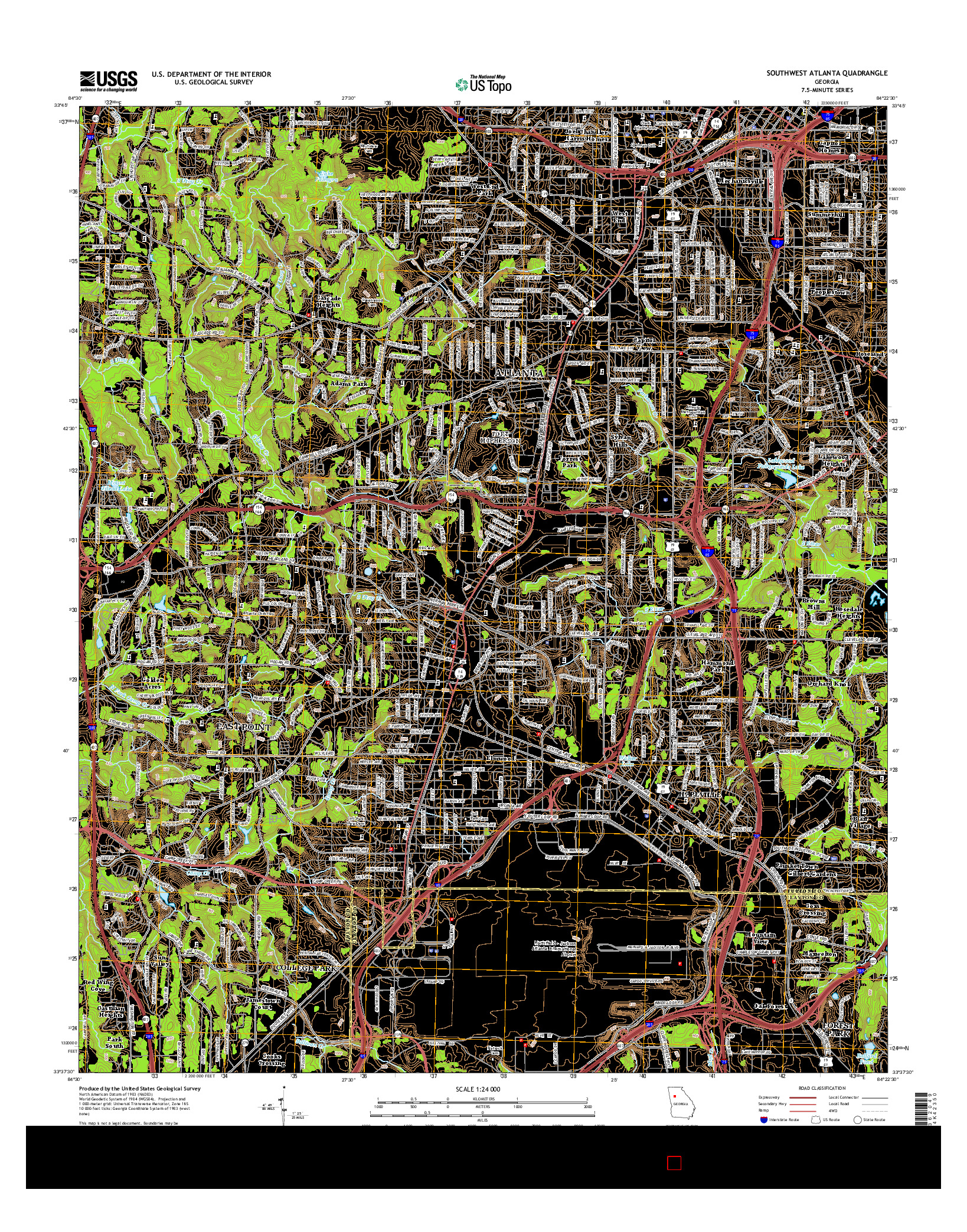 USGS US TOPO 7.5-MINUTE MAP FOR SOUTHWEST ATLANTA, GA 2014