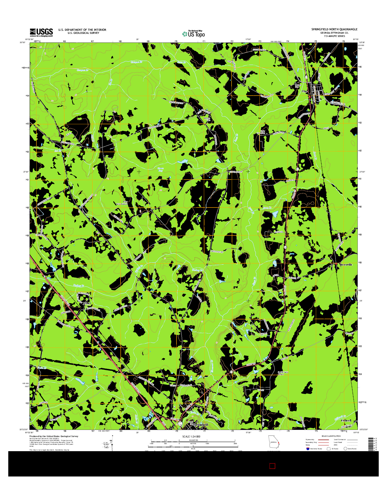 USGS US TOPO 7.5-MINUTE MAP FOR SPRINGFIELD NORTH, GA 2014