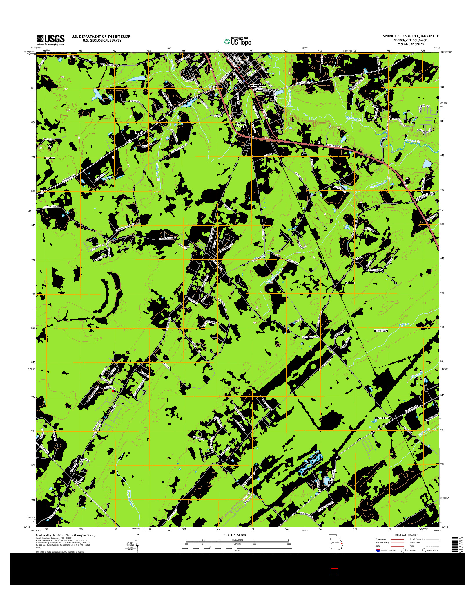 USGS US TOPO 7.5-MINUTE MAP FOR SPRINGFIELD SOUTH, GA 2014