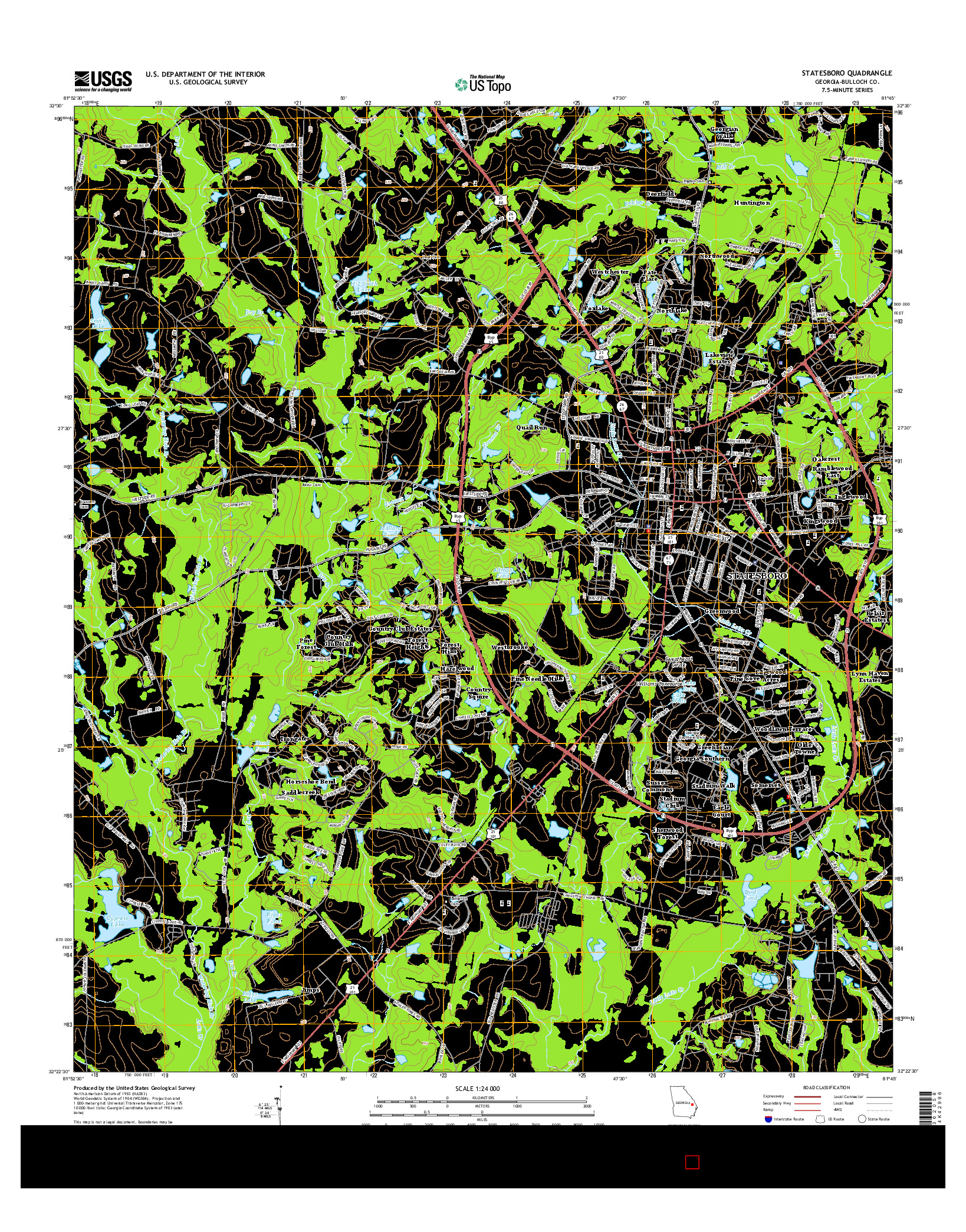 USGS US TOPO 7.5-MINUTE MAP FOR STATESBORO, GA 2014