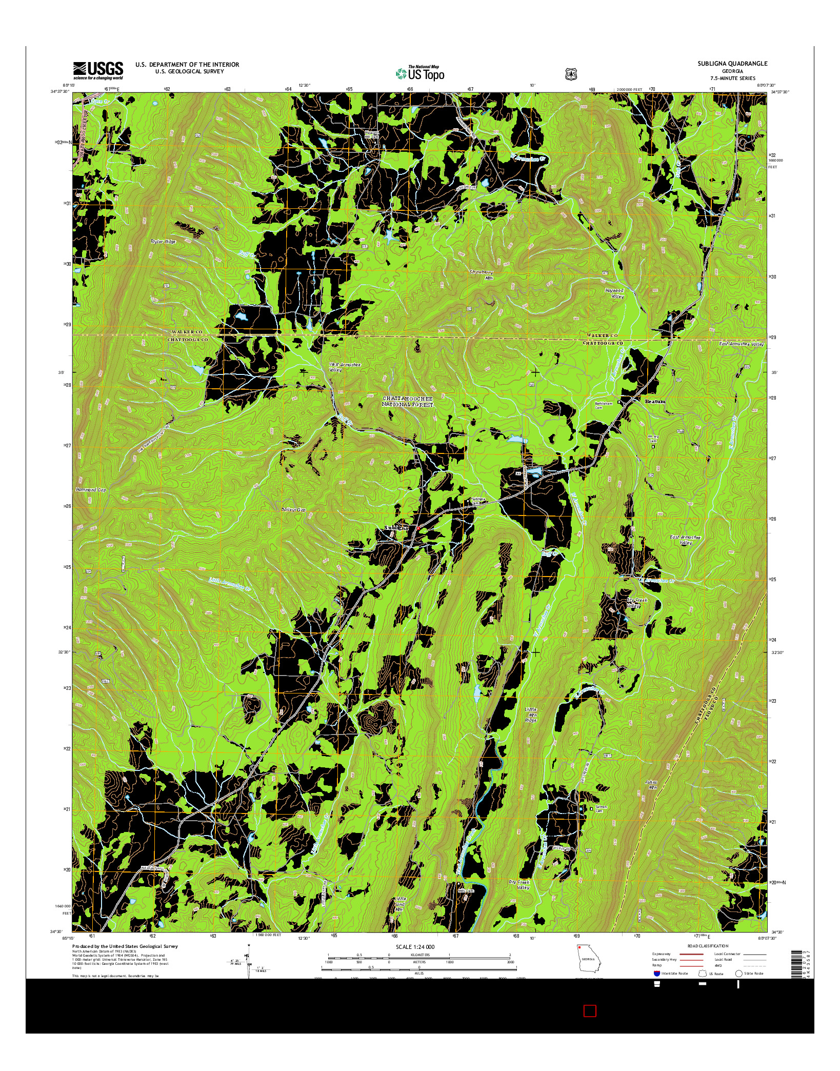 USGS US TOPO 7.5-MINUTE MAP FOR SUBLIGNA, GA 2014