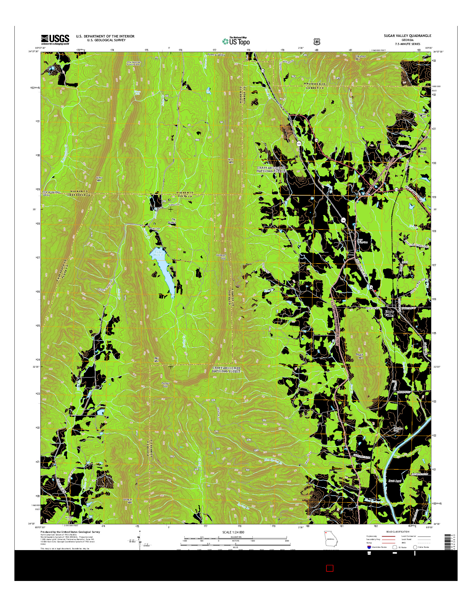 USGS US TOPO 7.5-MINUTE MAP FOR SUGAR VALLEY, GA 2014