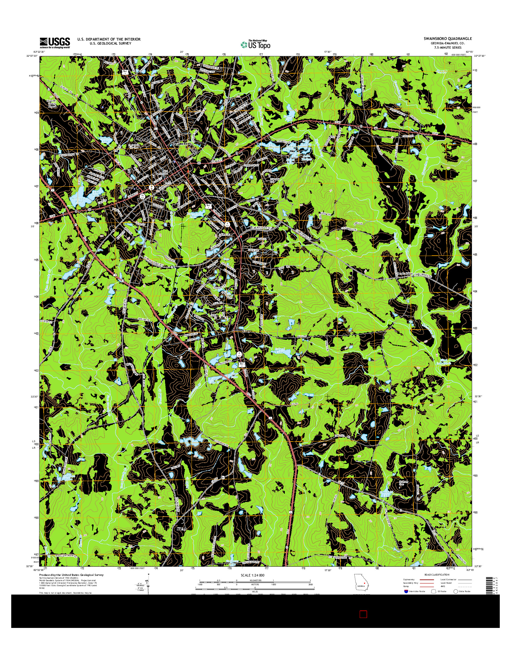 USGS US TOPO 7.5-MINUTE MAP FOR SWAINSBORO, GA 2014