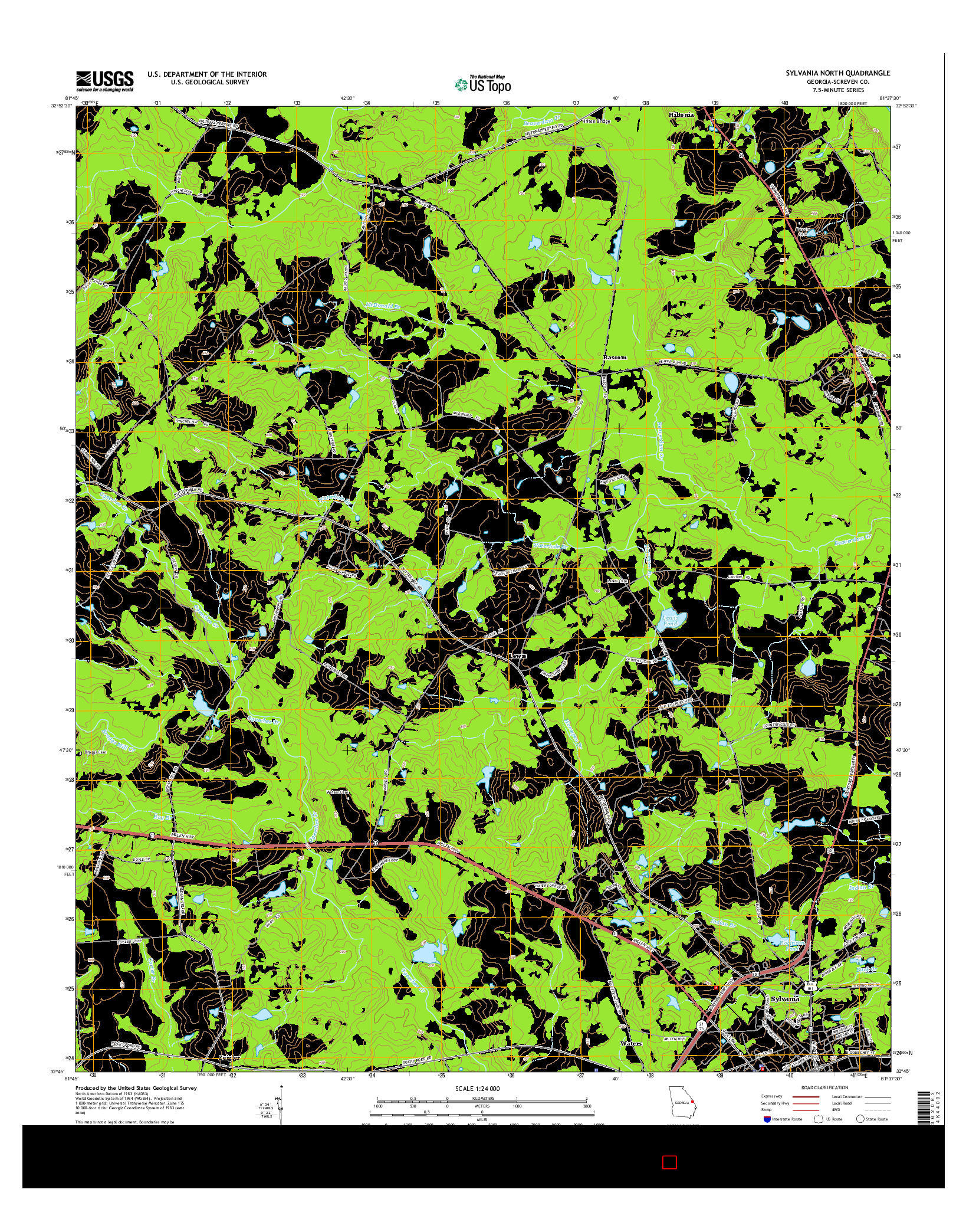 USGS US TOPO 7.5-MINUTE MAP FOR SYLVANIA NORTH, GA 2014