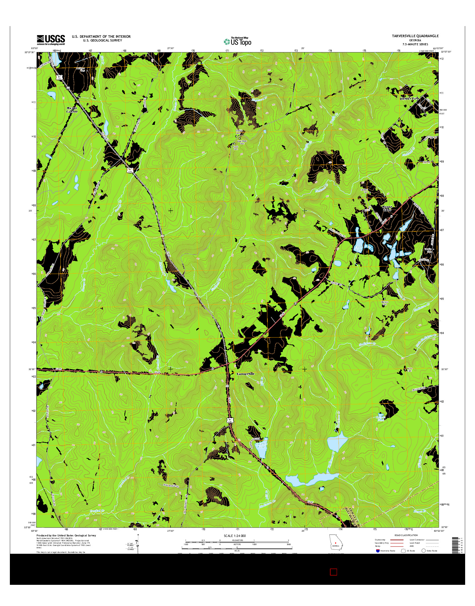 USGS US TOPO 7.5-MINUTE MAP FOR TARVERSVILLE, GA 2014
