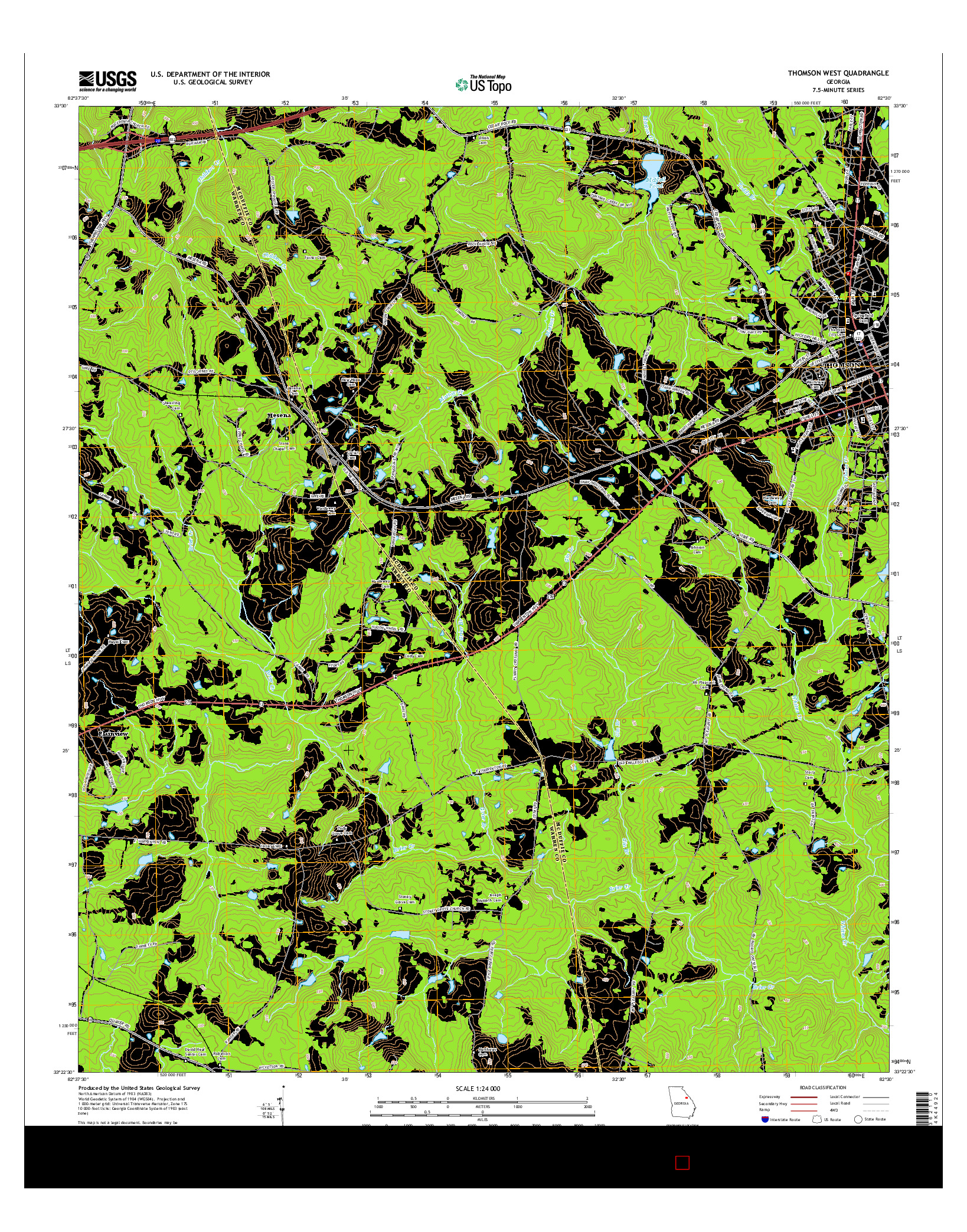 USGS US TOPO 7.5-MINUTE MAP FOR THOMSON WEST, GA 2014
