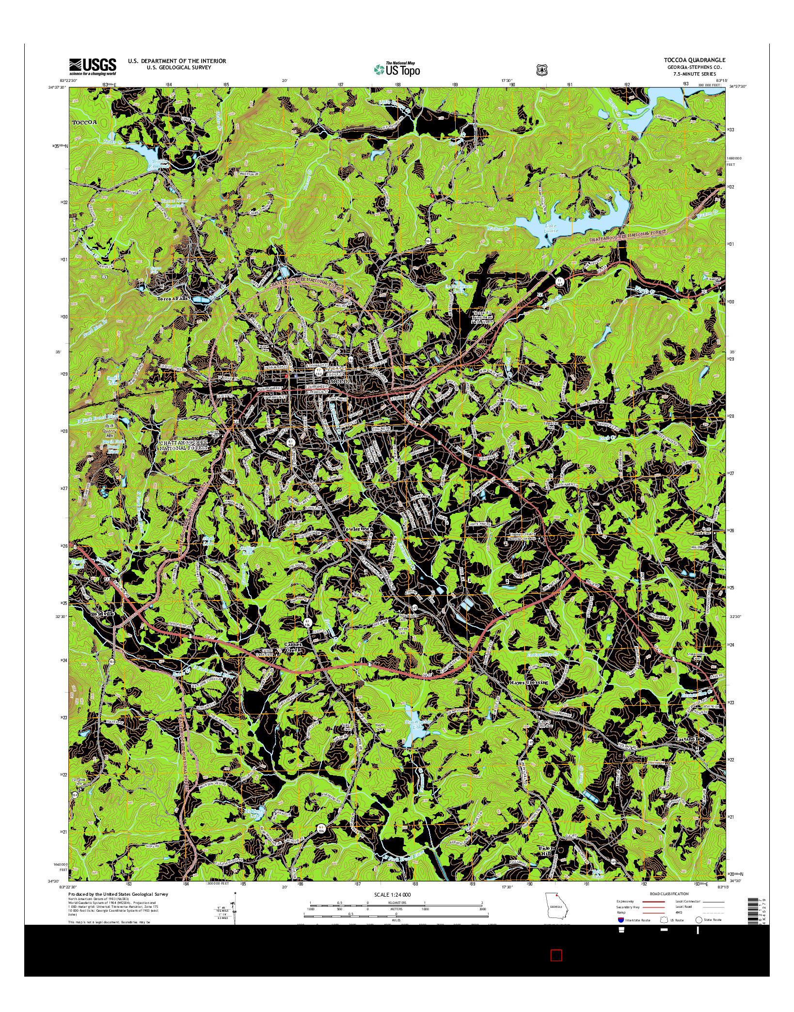 USGS US TOPO 7.5-MINUTE MAP FOR TOCCOA, GA 2014