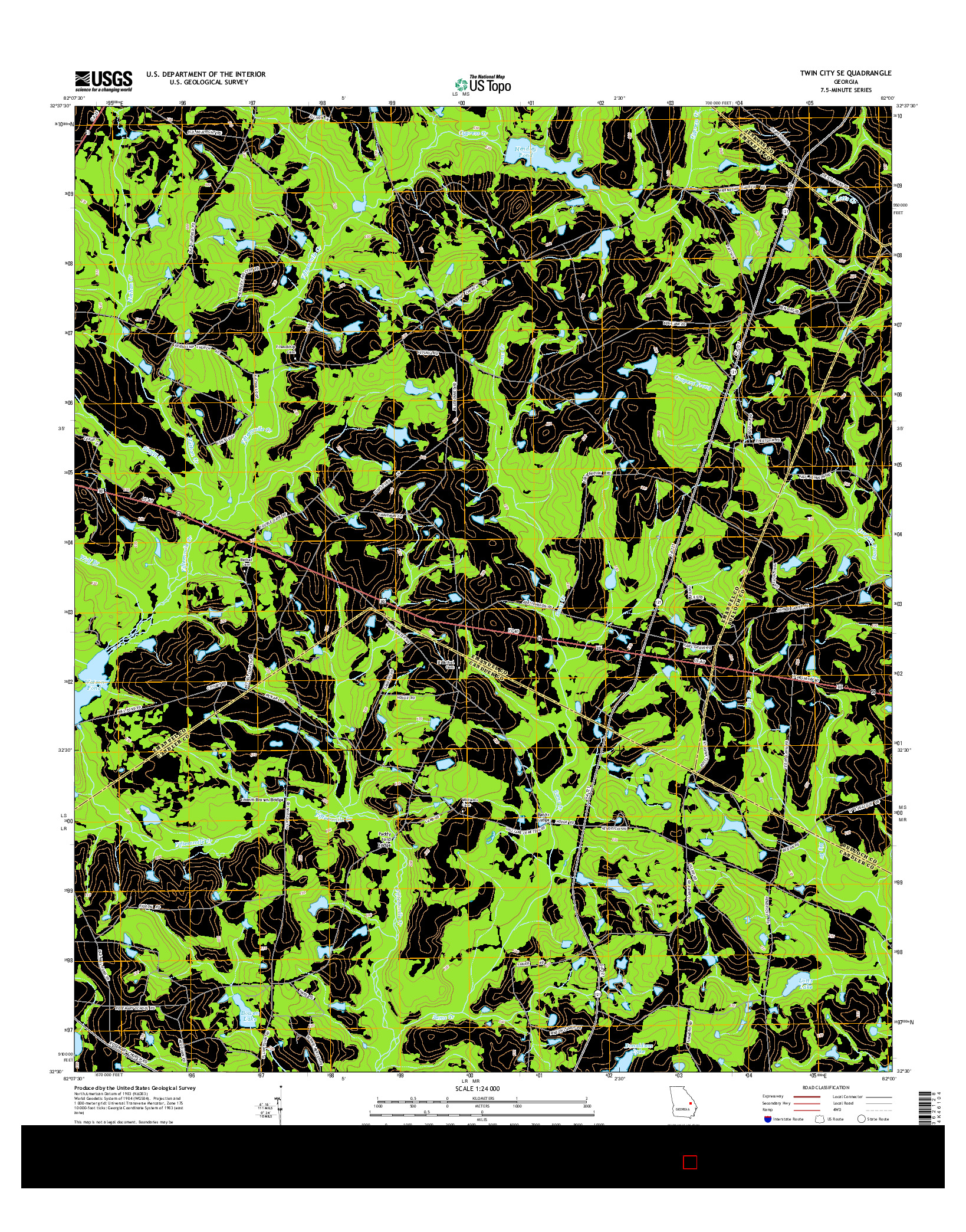 USGS US TOPO 7.5-MINUTE MAP FOR TWIN CITY SE, GA 2014