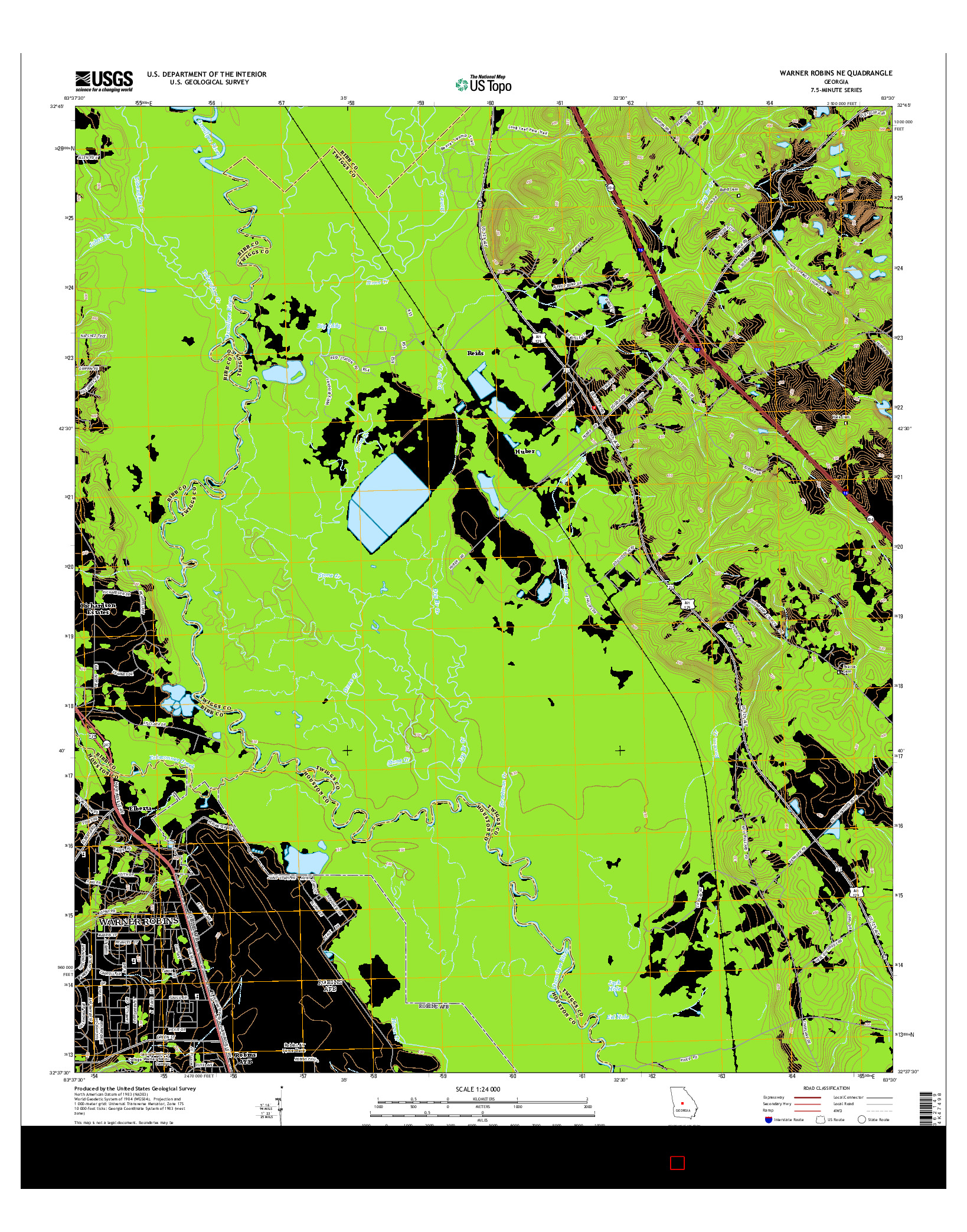 USGS US TOPO 7.5-MINUTE MAP FOR WARNER ROBINS NE, GA 2014
