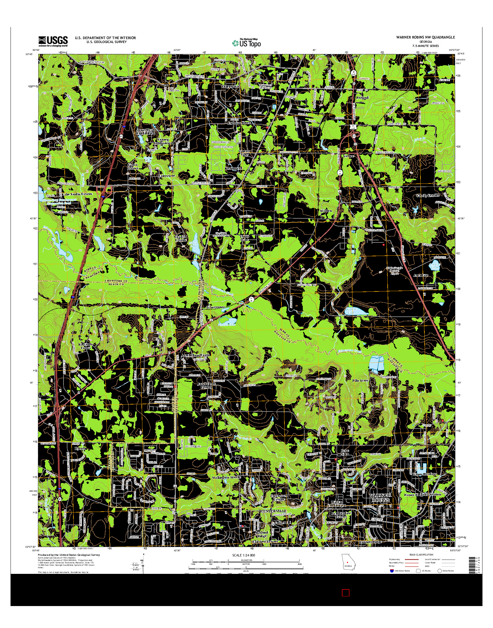 USGS US TOPO 7.5-MINUTE MAP FOR WARNER ROBINS NW, GA 2014