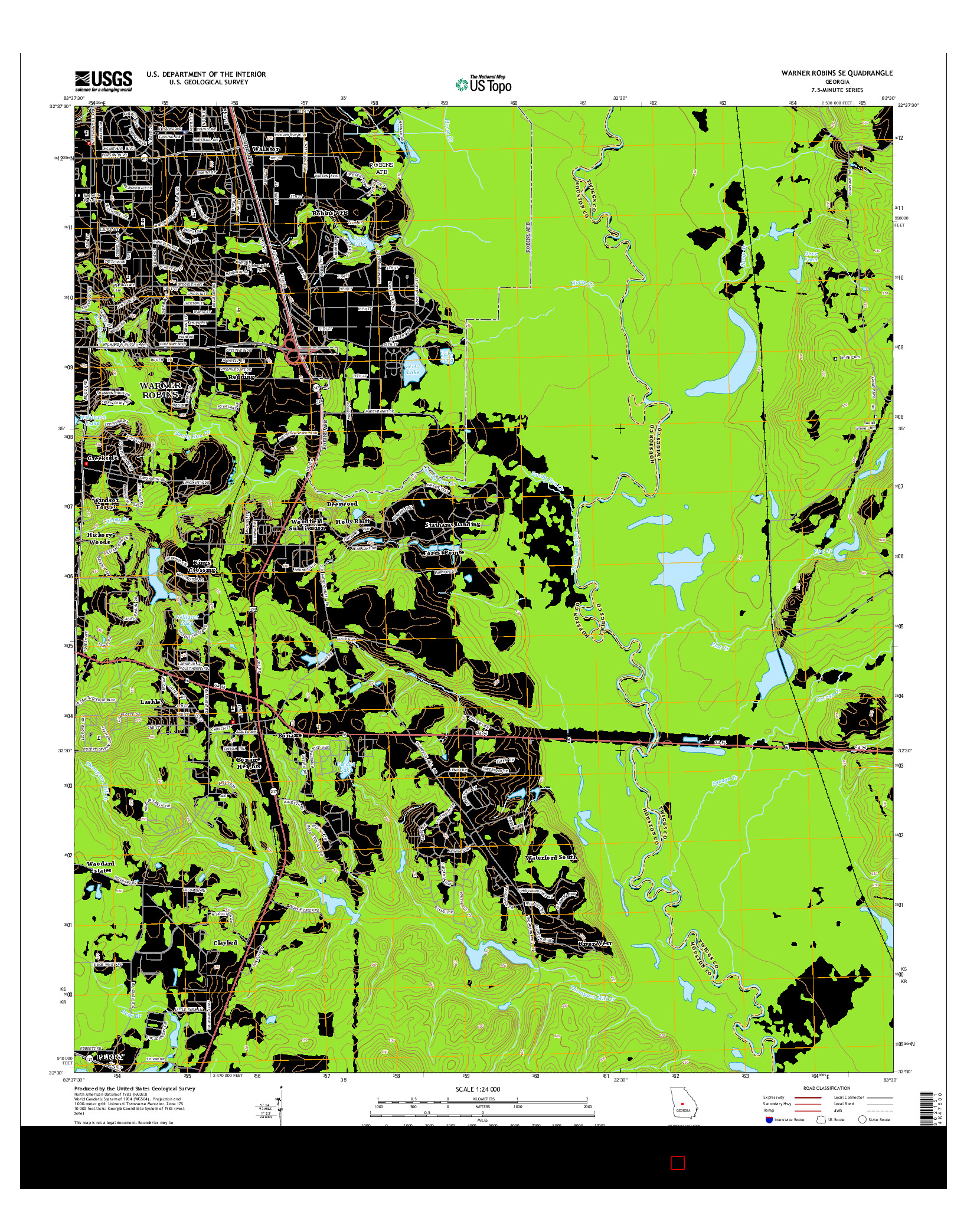 USGS US TOPO 7.5-MINUTE MAP FOR WARNER ROBINS SE, GA 2014